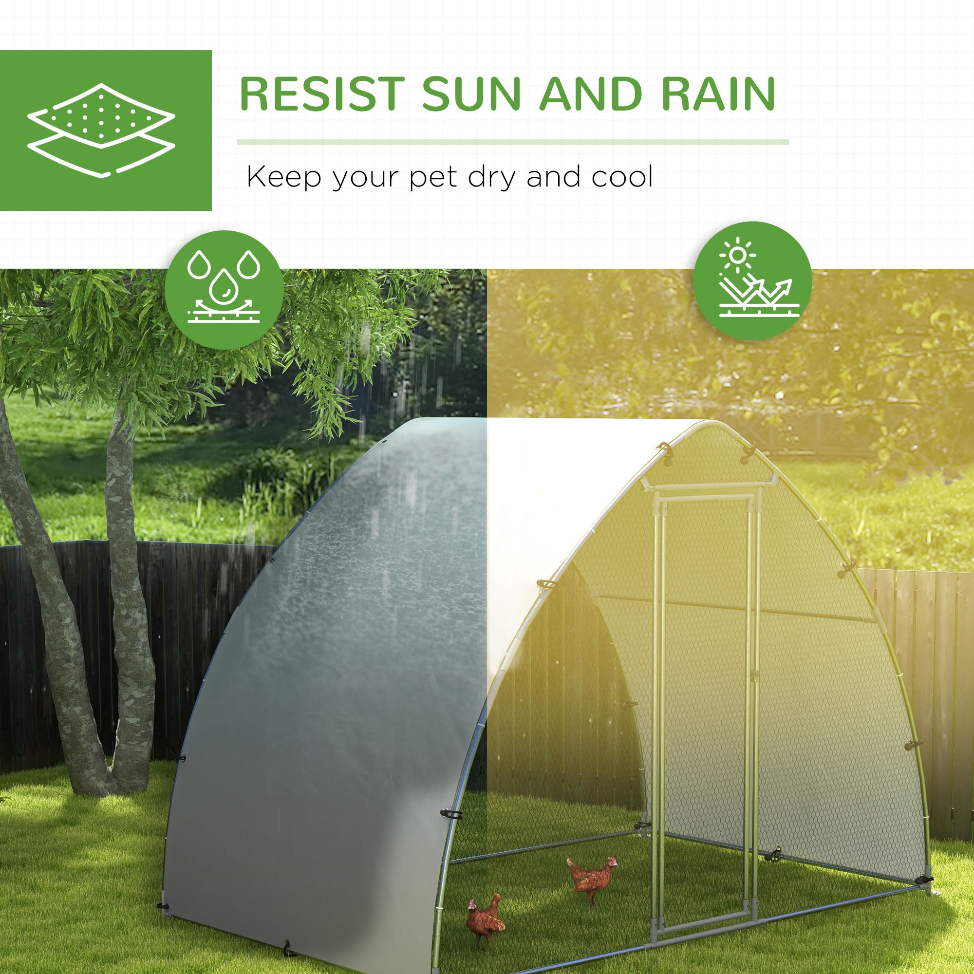 PawHut Walk In Chicken Run, Galvanised Chicken Coop Outdoor with Cover, Poultry Cage, for 8-12 Chickens, Hens, Ducks, Rabbits, 3 x 1.9 x 2.2m - Silver Tone