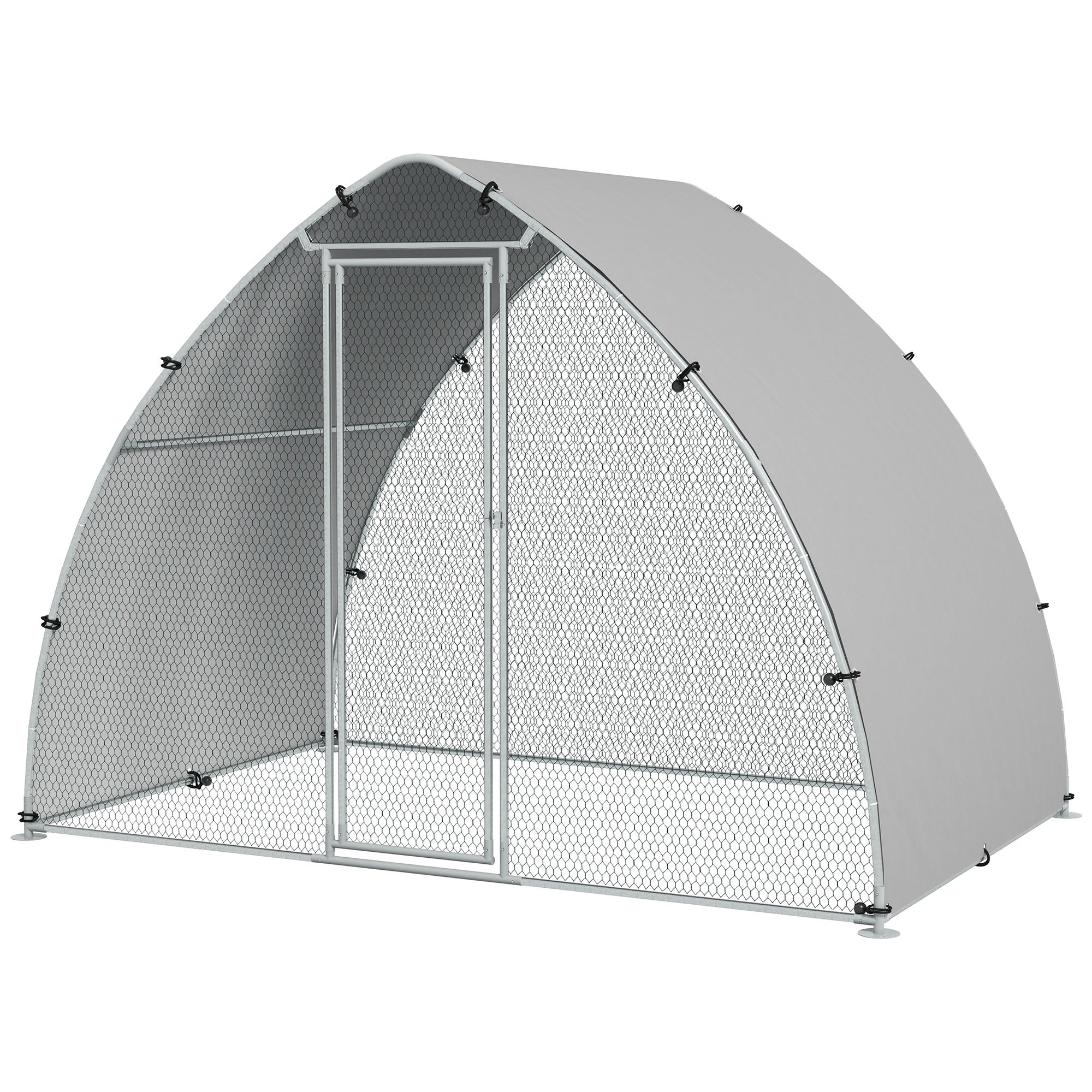 PawHut Walk In Chicken Run, Galvanised Chicken Coop Outdoor with Cover, Poultry Cage, for 8-12 Chickens, Hens, Ducks, Rabbits, 3 x 1.9 x 2.2m - Silver Tone