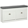 HOMCOM Shoe Bench, Shoe Storage Bench for Entryway, Entrance Bench with Cushion, 2 Flip Drawers and Adjustable Shelf for Hallway, Holds 8 Pairs, White