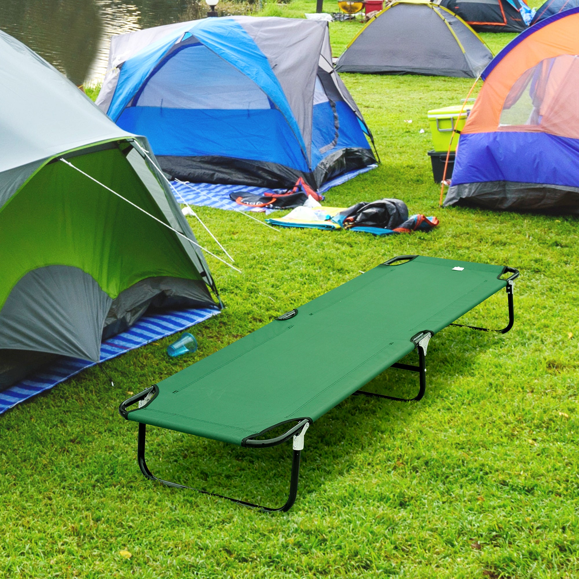 Outsunny Folding Camping Cot for Adults Portable Outdoor Sleeping Bed for Office Beach Home, Green