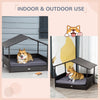PawHut Elevated Rattan Dog House Outdoor with Canopy, Wicker Dog Bed with Water-Resistant Cushion, for Small and Medium Dogs Grey