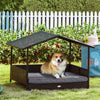 PawHut Elevated Rattan Dog House Outdoor with Canopy, Wicker Dog Bed with Water-Resistant Cushion, for Small and Medium Dogs Grey