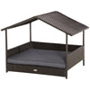 PawHut Elevated Rattan Dog House Outdoor with Canopy, Wicker Dog Bed with Water-Resistant Cushion, for Small and Medium Dogs Grey