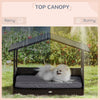 PawHut Elevated Rattan Dog House Outdoor with Canopy, Wicker Dog Bed with Water-Resistant Cushion, for Small and Medium Dogs Grey