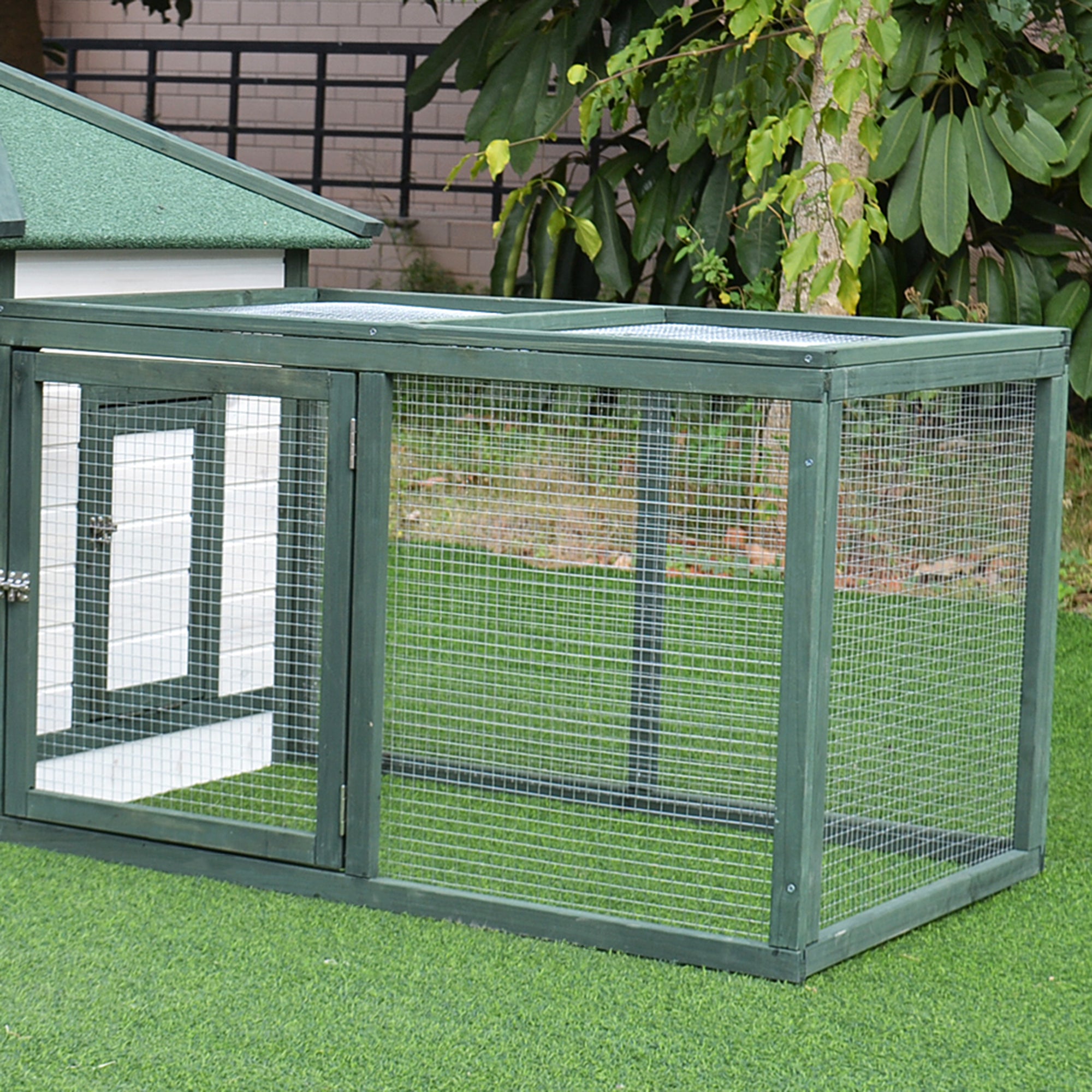PawHut 77" Chicken Coop Hen House Rabbit Hutch Poultry Cage Pen Outdoor Backyard with Nesting Box Run Green