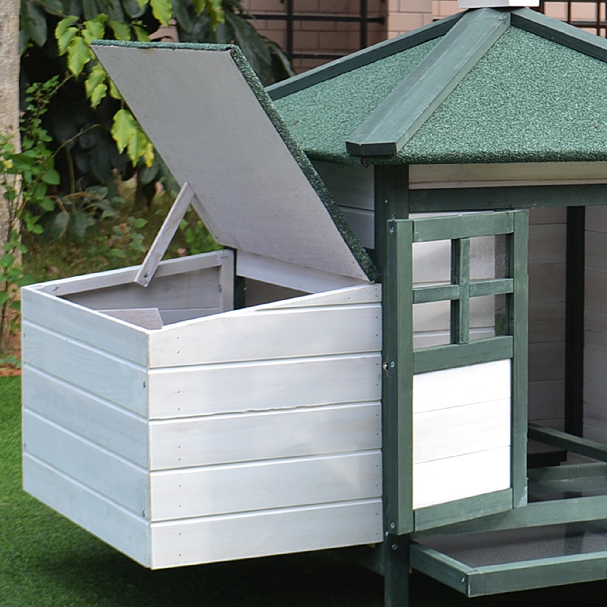 PawHut Chicken Coop with Chicken Run, Outdoor Hen House Poultry Cage with Nesting Box, Openable Top, 196 x 76 x 97cm, Green