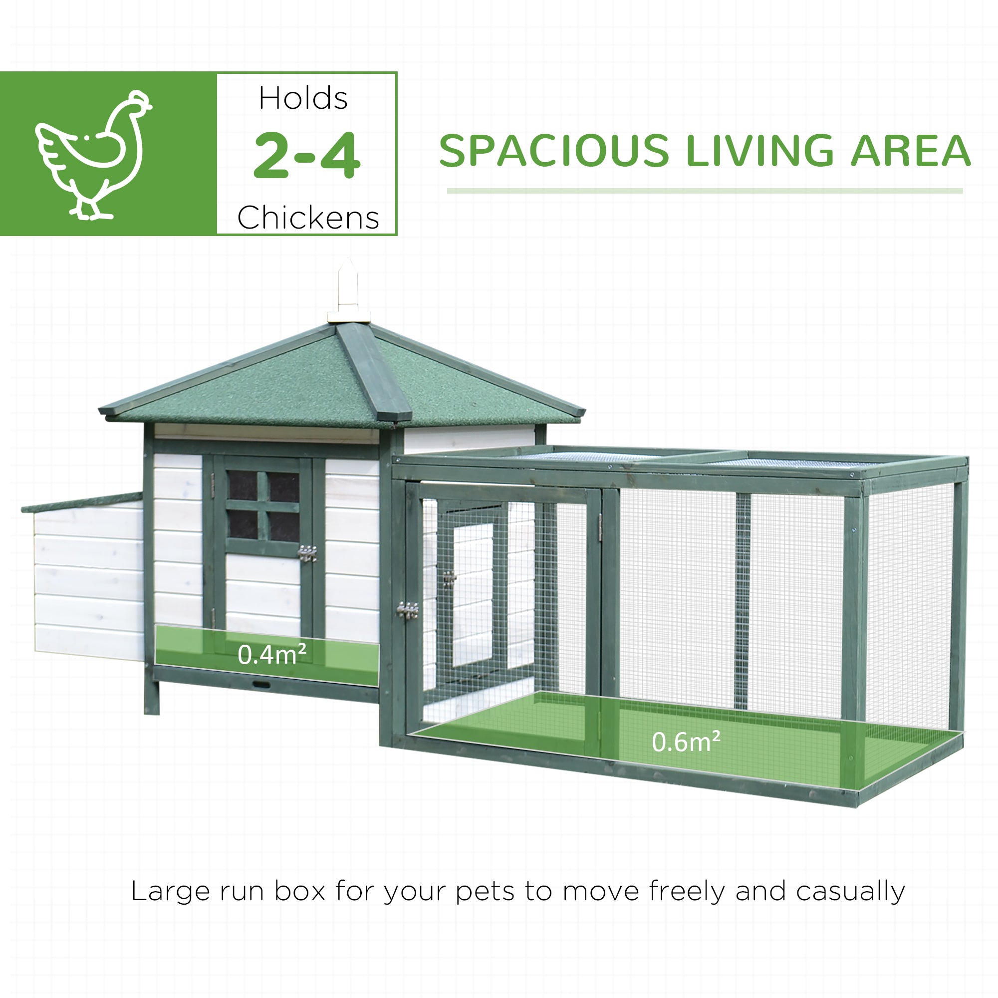 PawHut Chicken Coop with Chicken Run, Outdoor Hen House Poultry Cage with Nesting Box, Openable Top, 196 x 76 x 97cm, Green