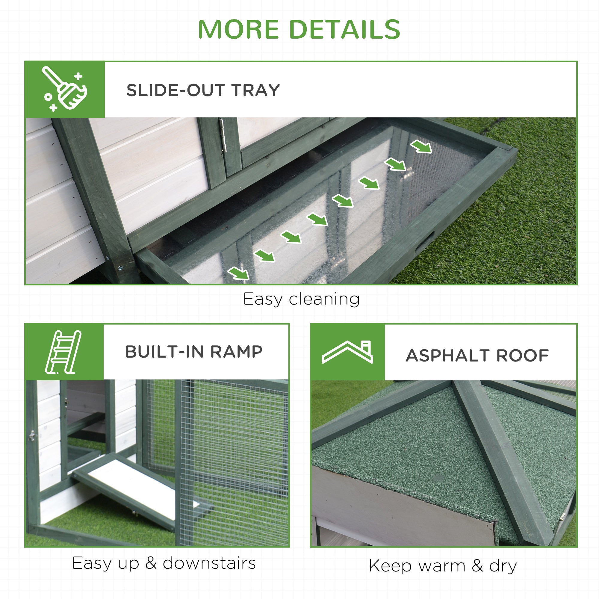PawHut Chicken Coop with Chicken Run, Outdoor Hen House Poultry Cage with Nesting Box, Openable Top, 196 x 76 x 97cm, Green