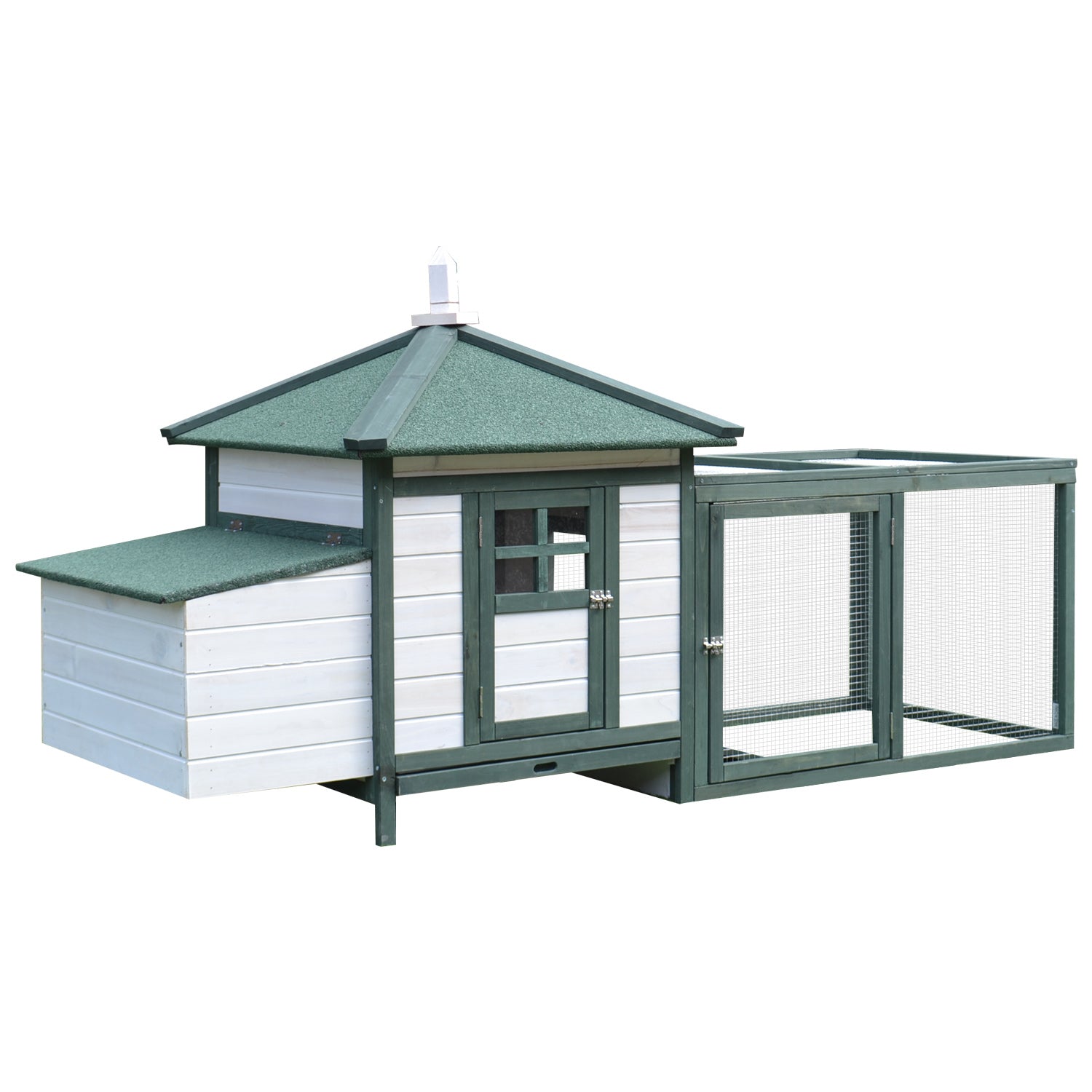 PawHut Chicken Coop with Chicken Run, Outdoor Hen House Poultry Cage with Nesting Box, Openable Top, 196 x 76 x 97cm, Green