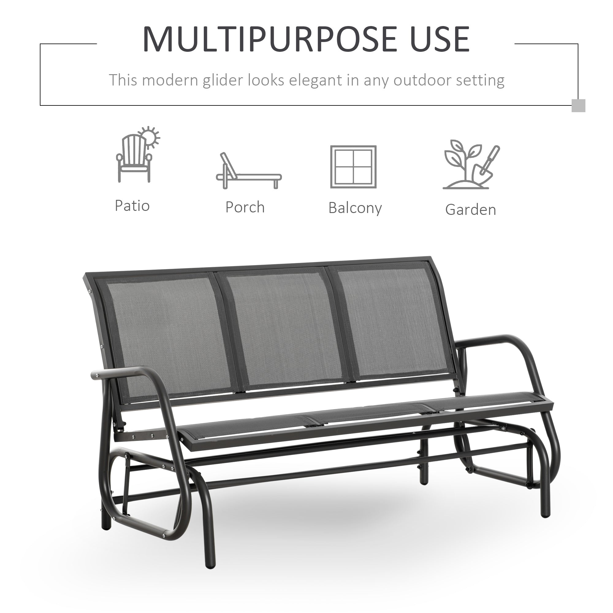 Outsunny 3-Seat Outdoor Glider Chair, Patio Glider Outdoor Rocking Chair with Steel Frame, Sling Fabric Seat for Garden, Backyard, Lawn, Grey