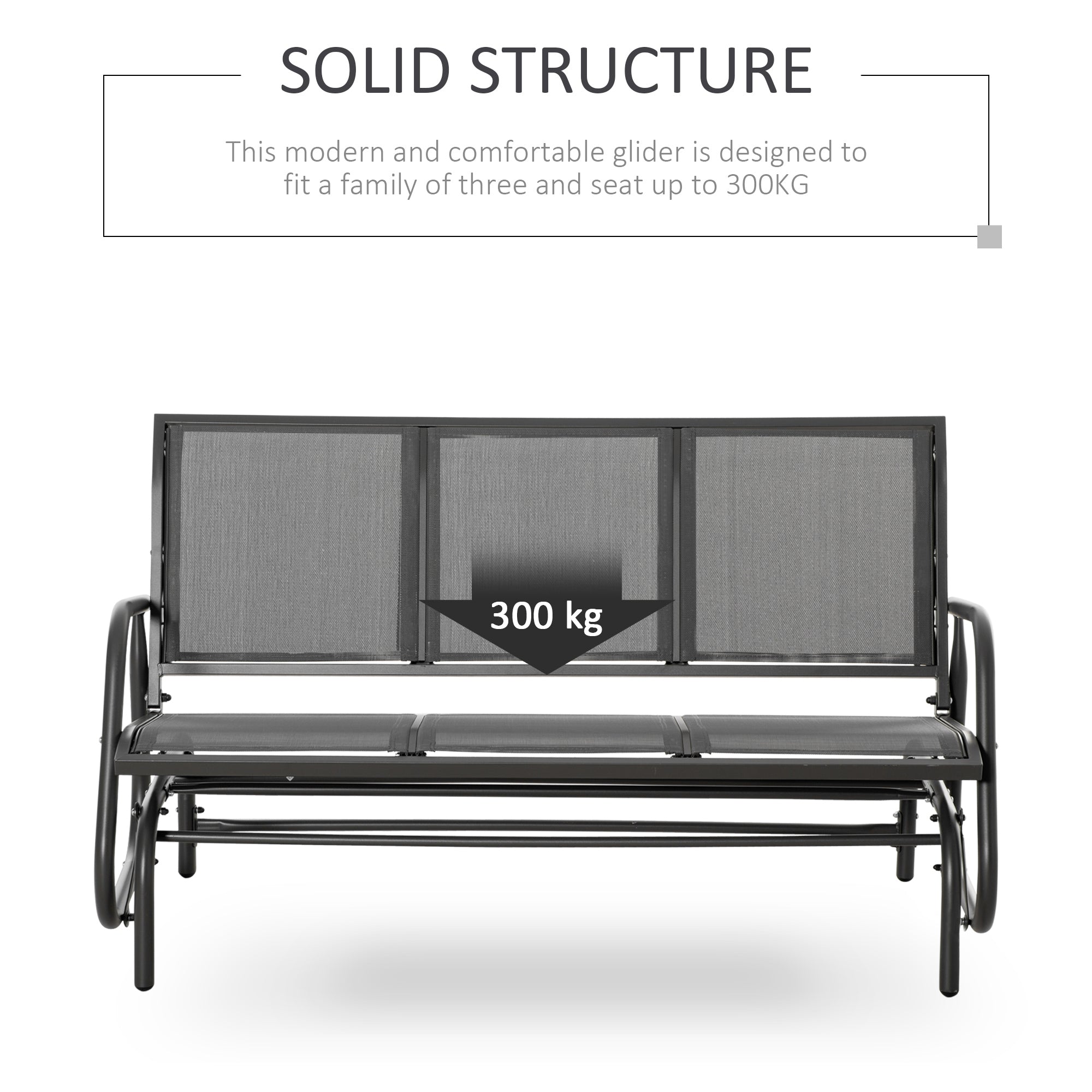 Outsunny 3-Seat Outdoor Glider Chair, Patio Glider Outdoor Rocking Chair with Steel Frame, Sling Fabric Seat for Garden, Backyard, Lawn, Grey