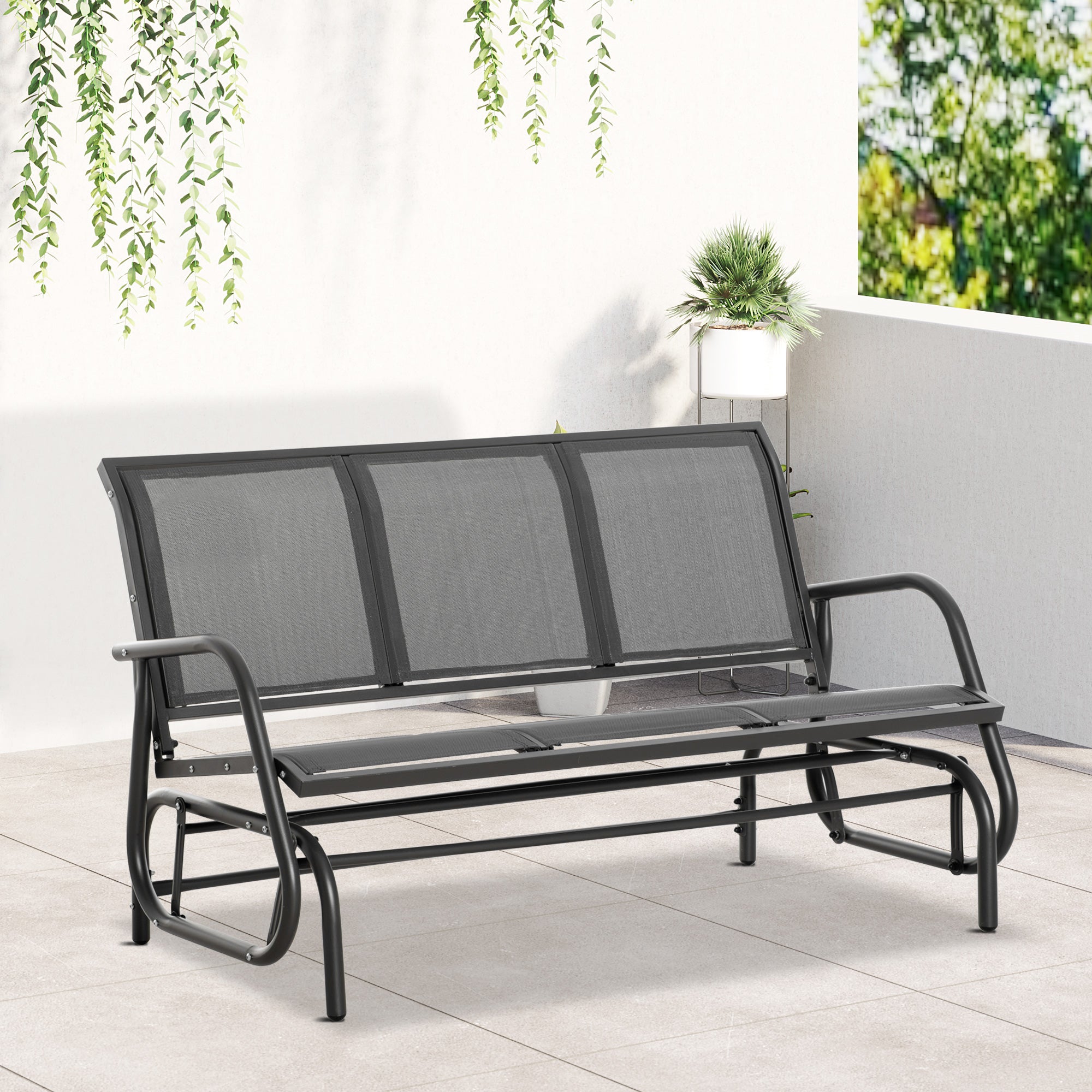 Outsunny 3-Seat Outdoor Glider Chair, Patio Glider Outdoor Rocking Chair with Steel Frame, Sling Fabric Seat for Garden, Backyard, Lawn, Grey