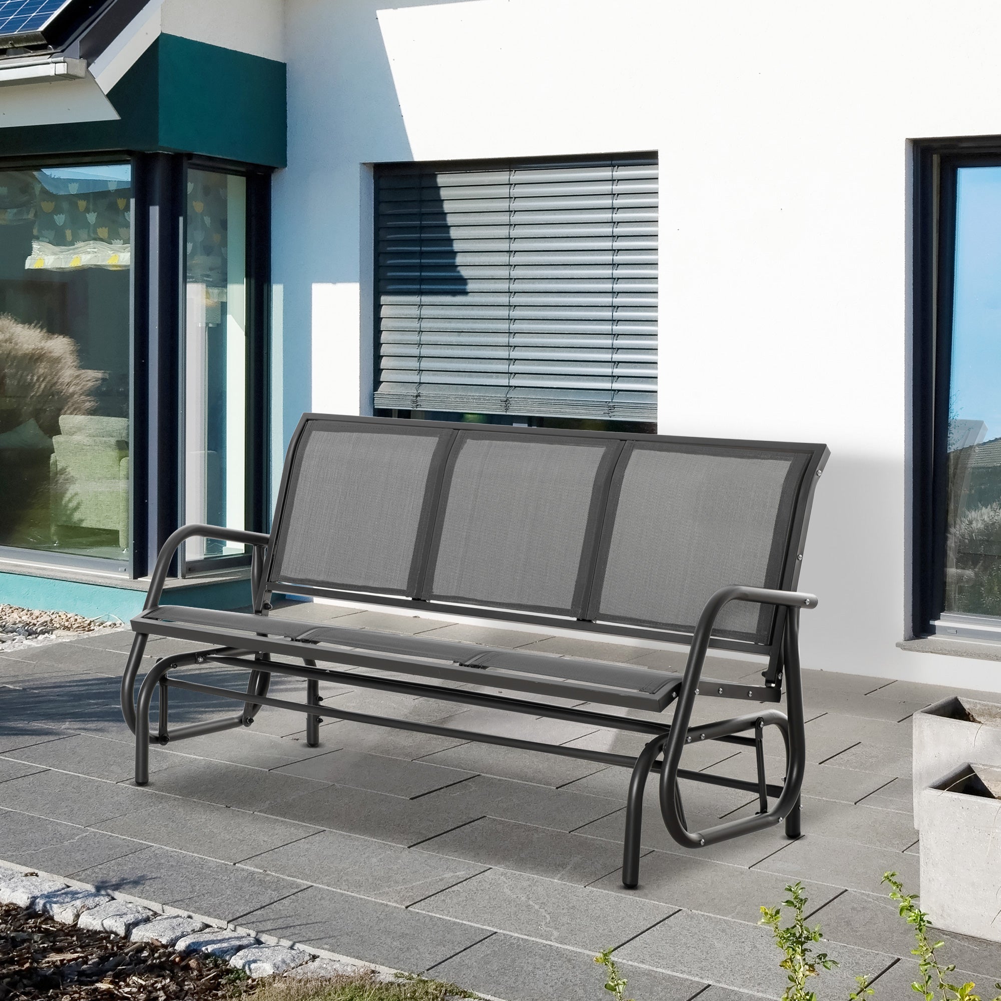 Outsunny 3-Seat Outdoor Glider Chair, Patio Glider Outdoor Rocking Chair with Steel Frame, Sling Fabric Seat for Garden, Backyard, Lawn, Grey