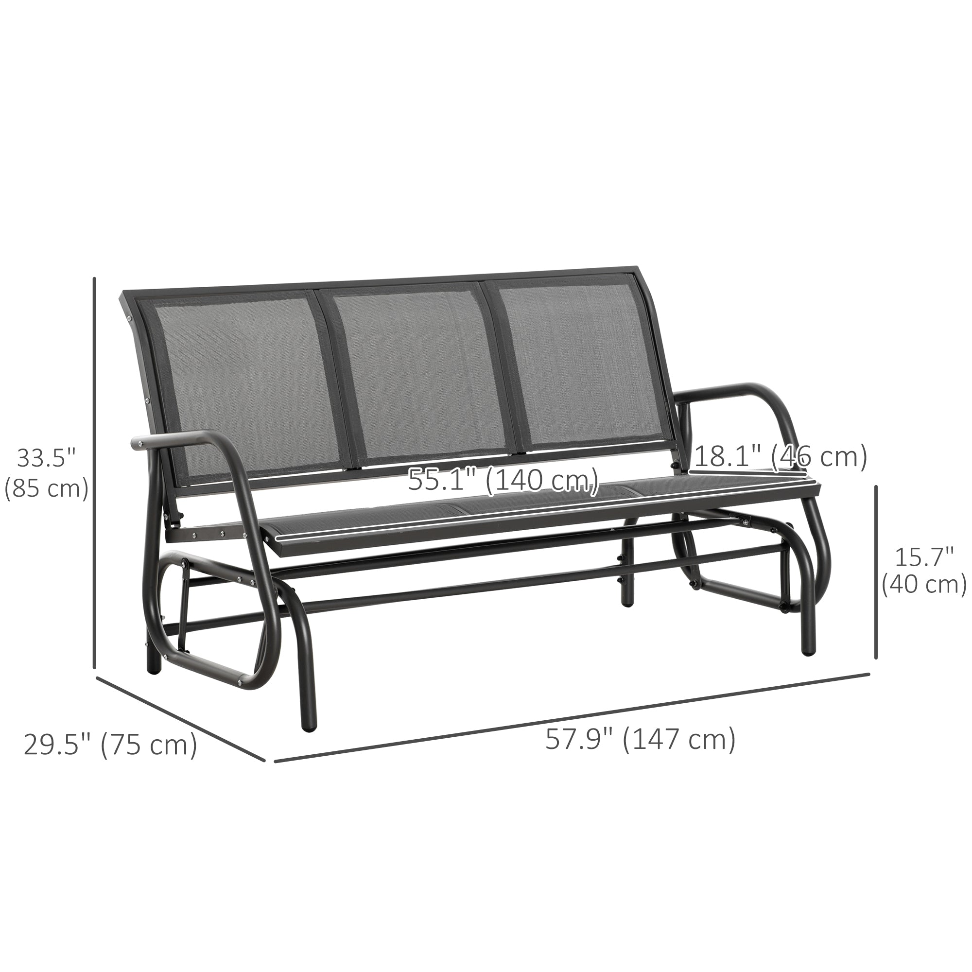 Outsunny 3-Seat Outdoor Glider Chair, Patio Glider Outdoor Rocking Chair with Steel Frame, Sling Fabric Seat for Garden, Backyard, Lawn, Grey