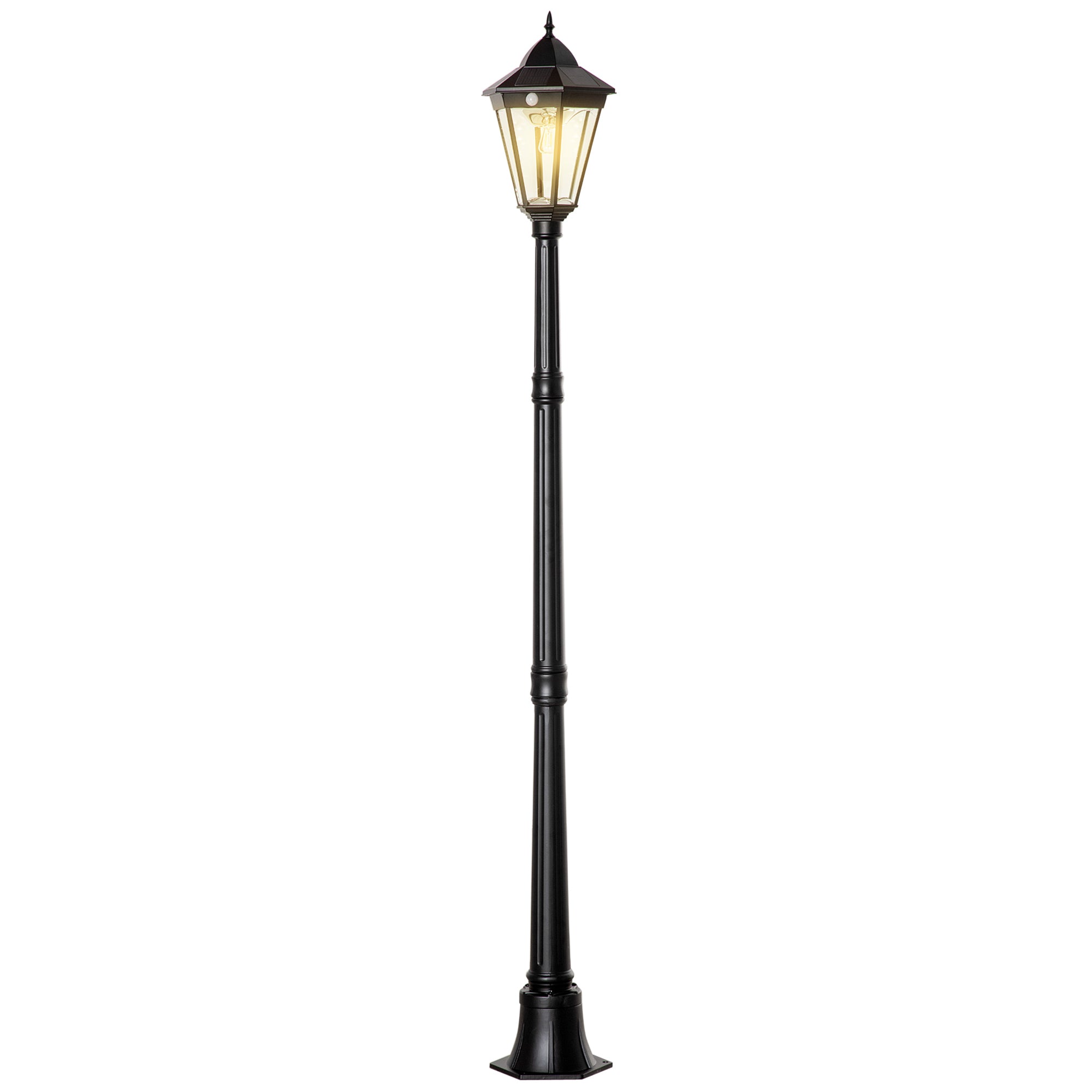 Outsunny 77" Solar Lamp Post Light, Aluminum Outdoor Street Lamp Garden Light, Motion Activated Sensor PIR, Adjustable Brightness for Lawn, Pathway, Driveway, Black