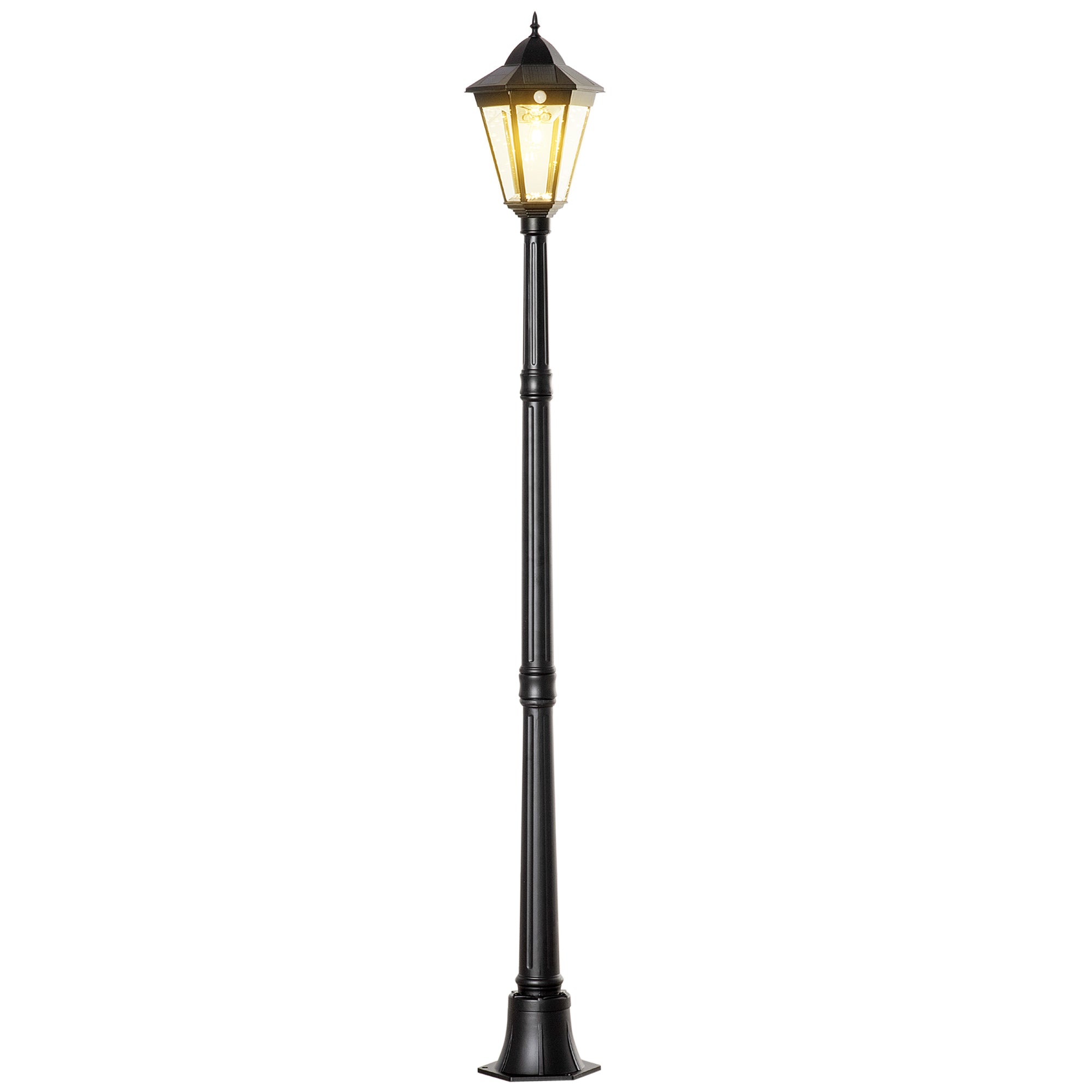 Outsunny 77" Solar Lamp Post Light, Aluminum Outdoor Street Lamp Garden Light, Motion Activated Sensor PIR, Adjustable Brightness for Lawn, Pathway, Driveway, Black