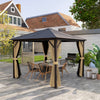 Outsunny 10' x 10' Hardtop Gazebo Outdoor Gazebo Canopy with Mosquito Netting, Curtains, Hanging Hook and Aluminum Frame, Brown
