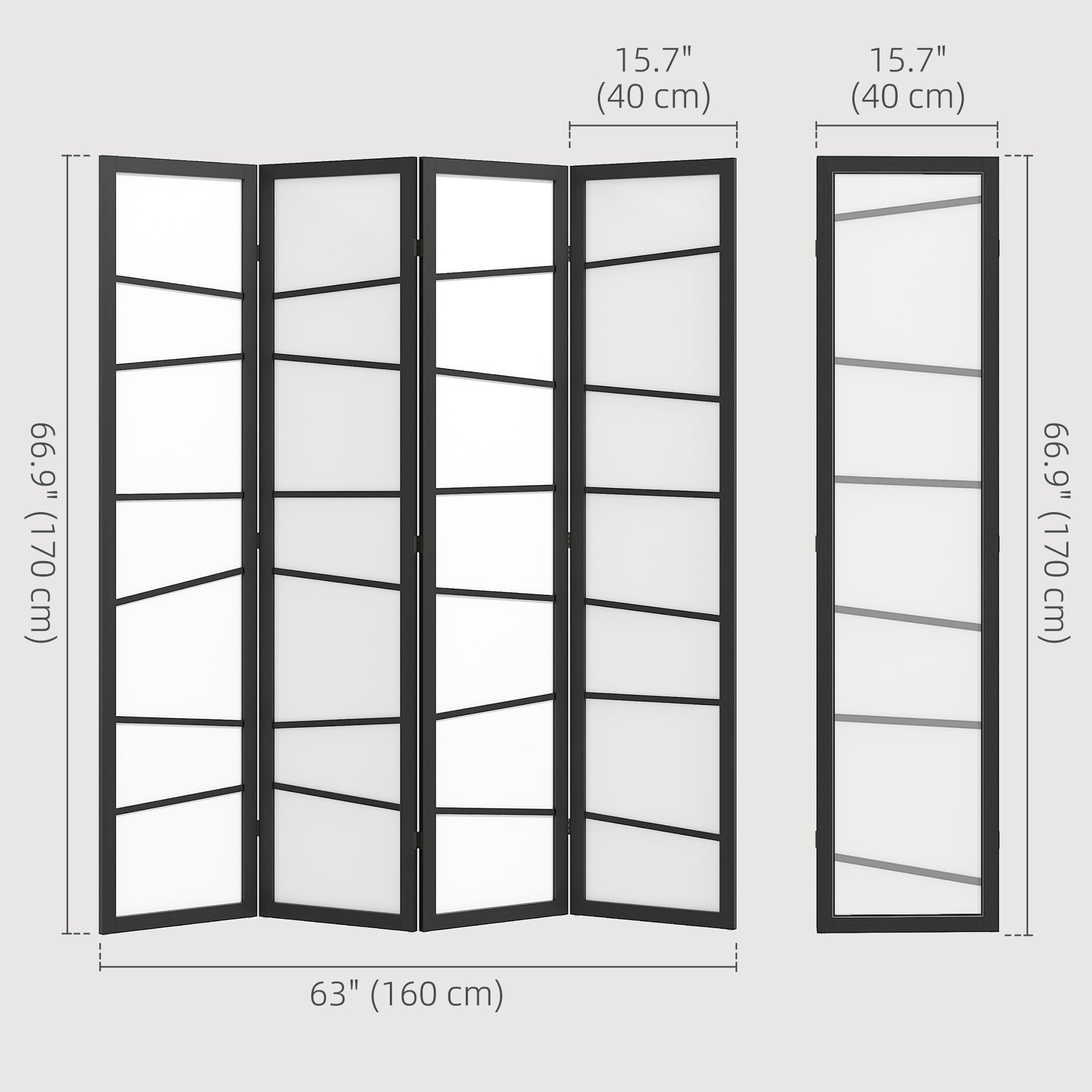 HOMCOM 4 Panel Wood Room Divider, 5.6ft Folding Privacy Screen, Freestanding Wall Partition Divider, White