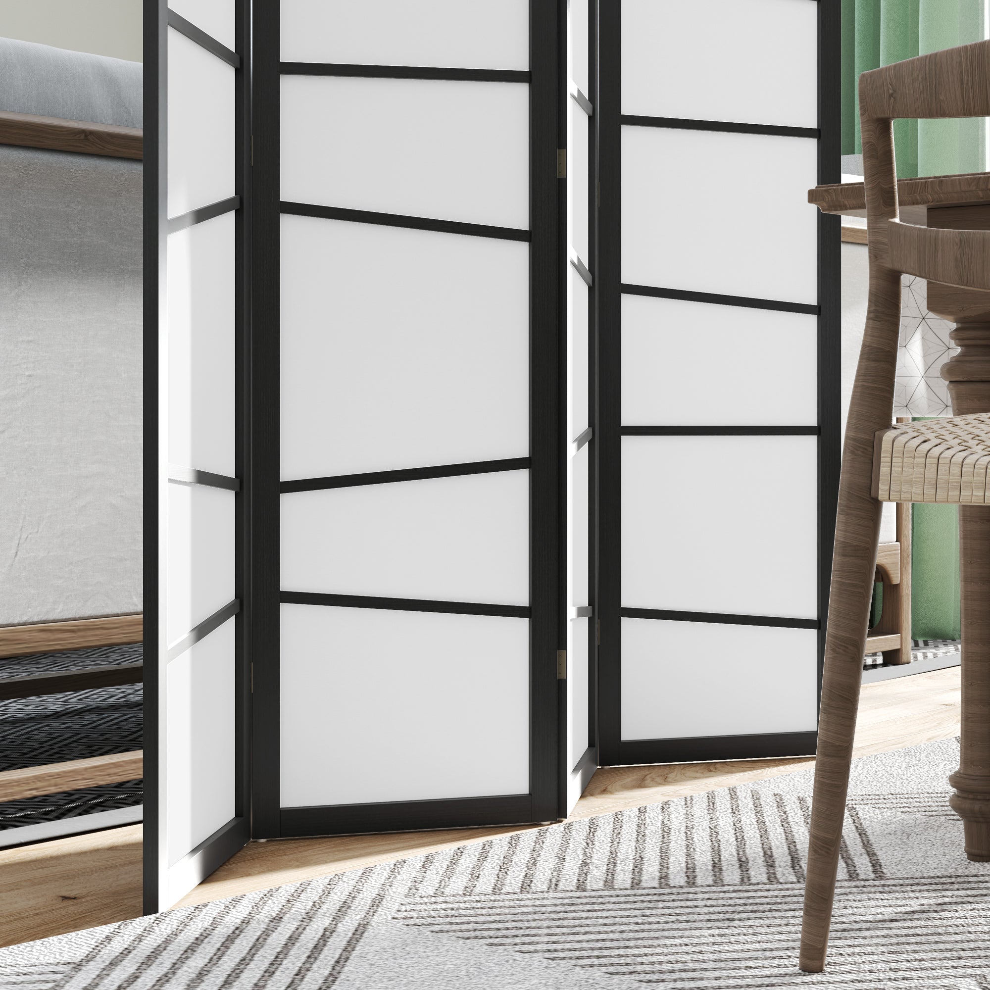 HOMCOM 4 Panel Wood Room Divider, 5.6ft Folding Privacy Screen, Freestanding Wall Partition Divider, White