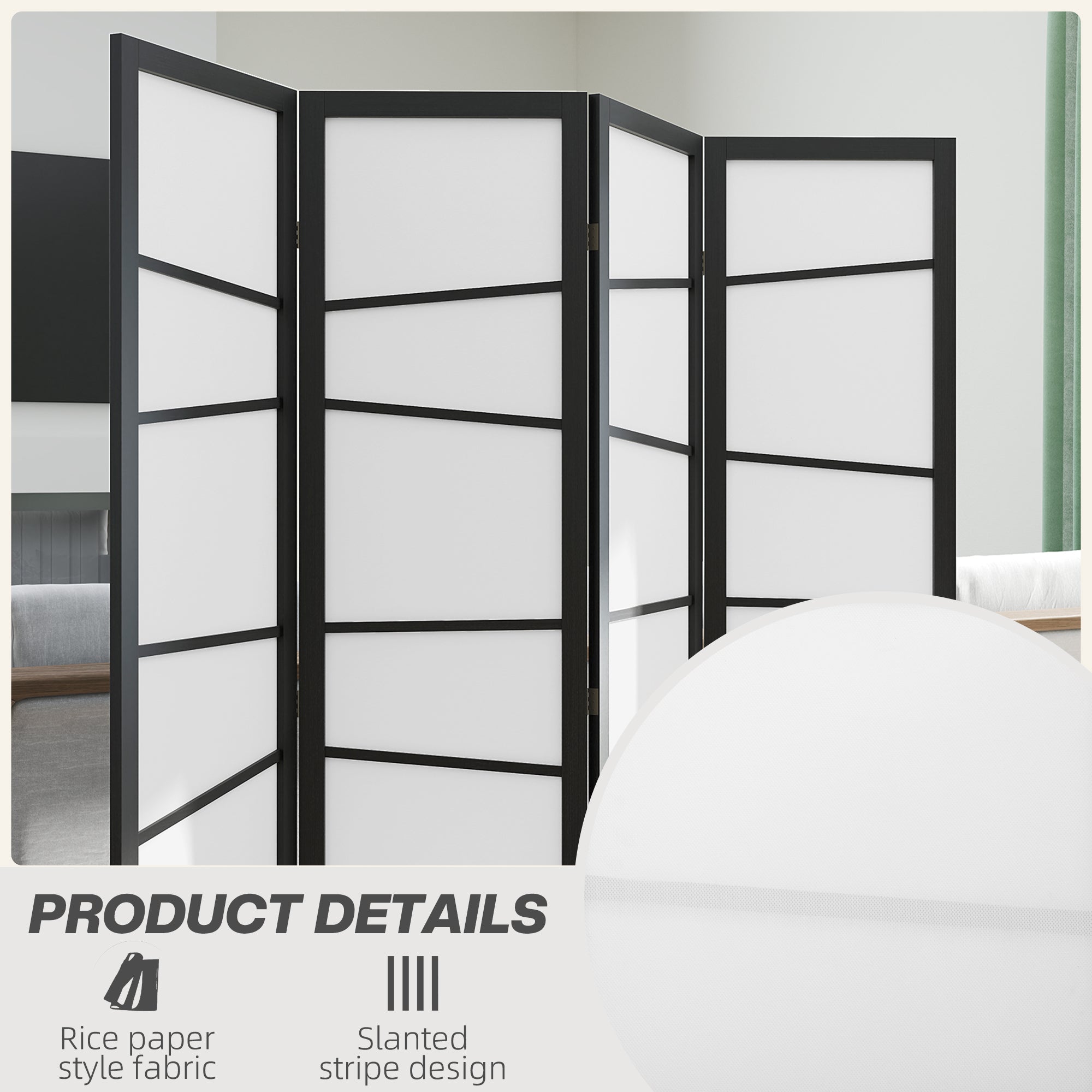 HOMCOM 4 Panel Wood Room Divider, 5.6ft Folding Privacy Screen, Freestanding Wall Partition Divider, White