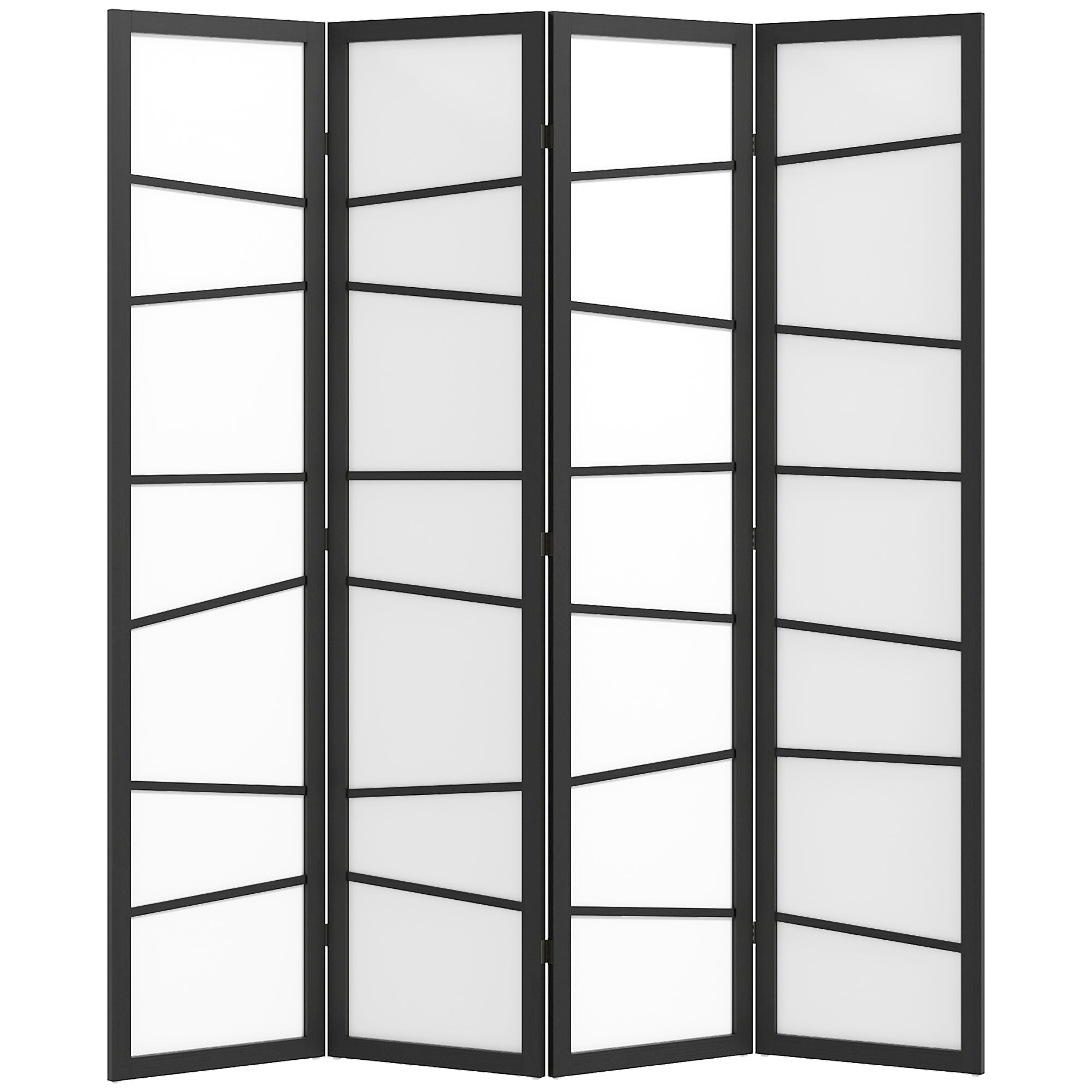 HOMCOM 4 Panel Wood Room Divider, 5.6ft Folding Privacy Screen, Freestanding Wall Partition Divider, White