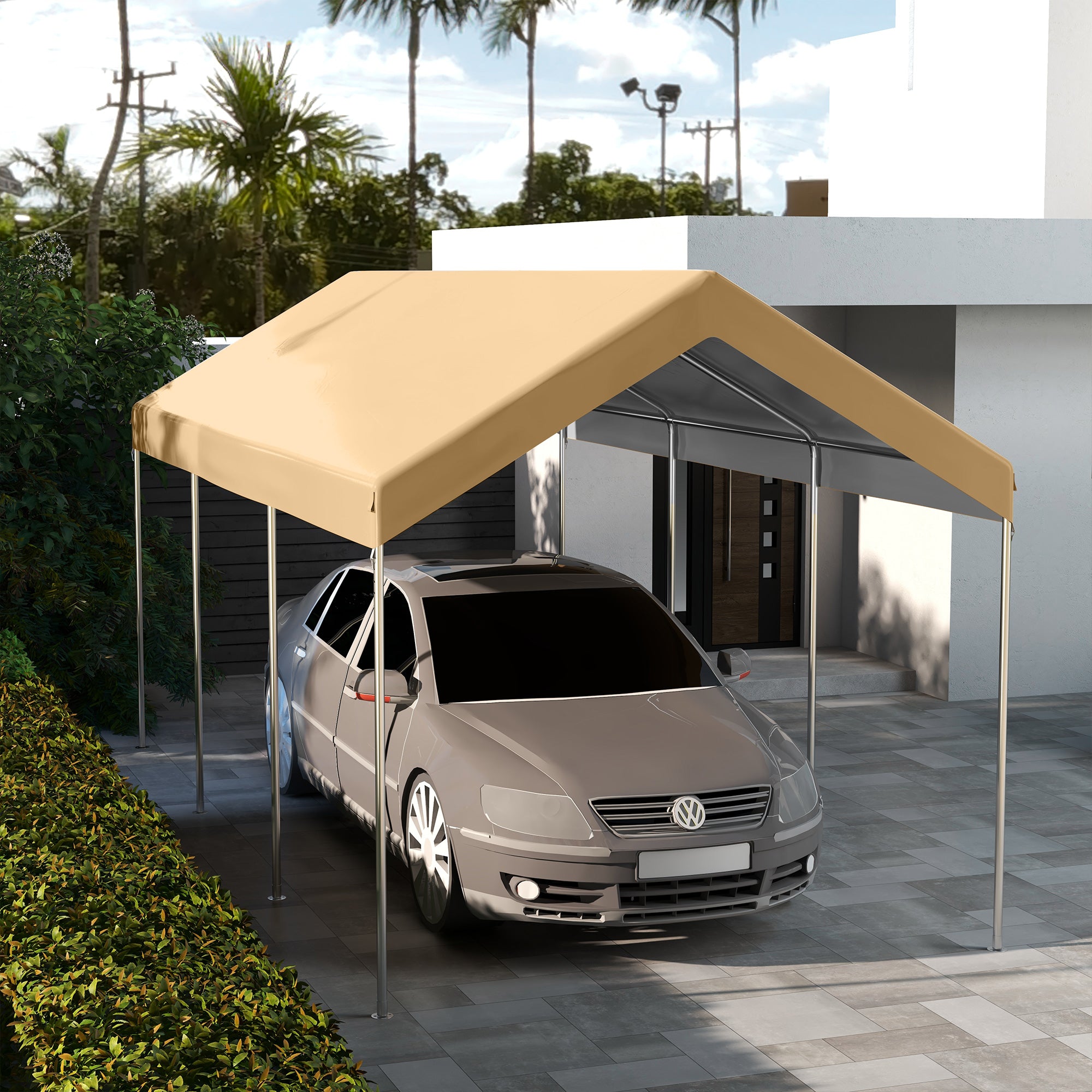 Outsunny 10 x 20 ft Carport Replacement Canopy Cover, UV Resistant Garage Car Cover with Ball Bungee Cords, Beige, (Only Cover)