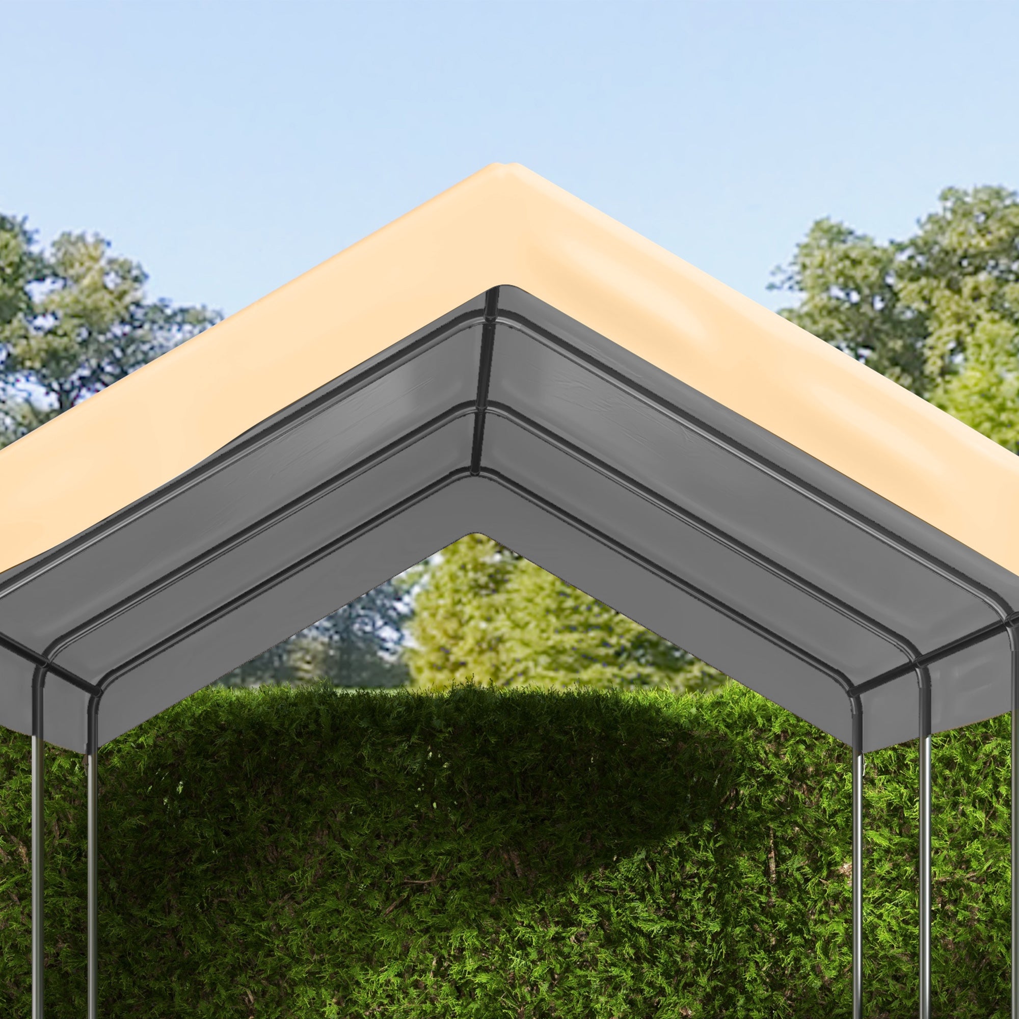 Outsunny 10 x 20 ft Carport Replacement Canopy Cover, UV Resistant Garage Car Cover with Ball Bungee Cords, Beige, (Only Cover)