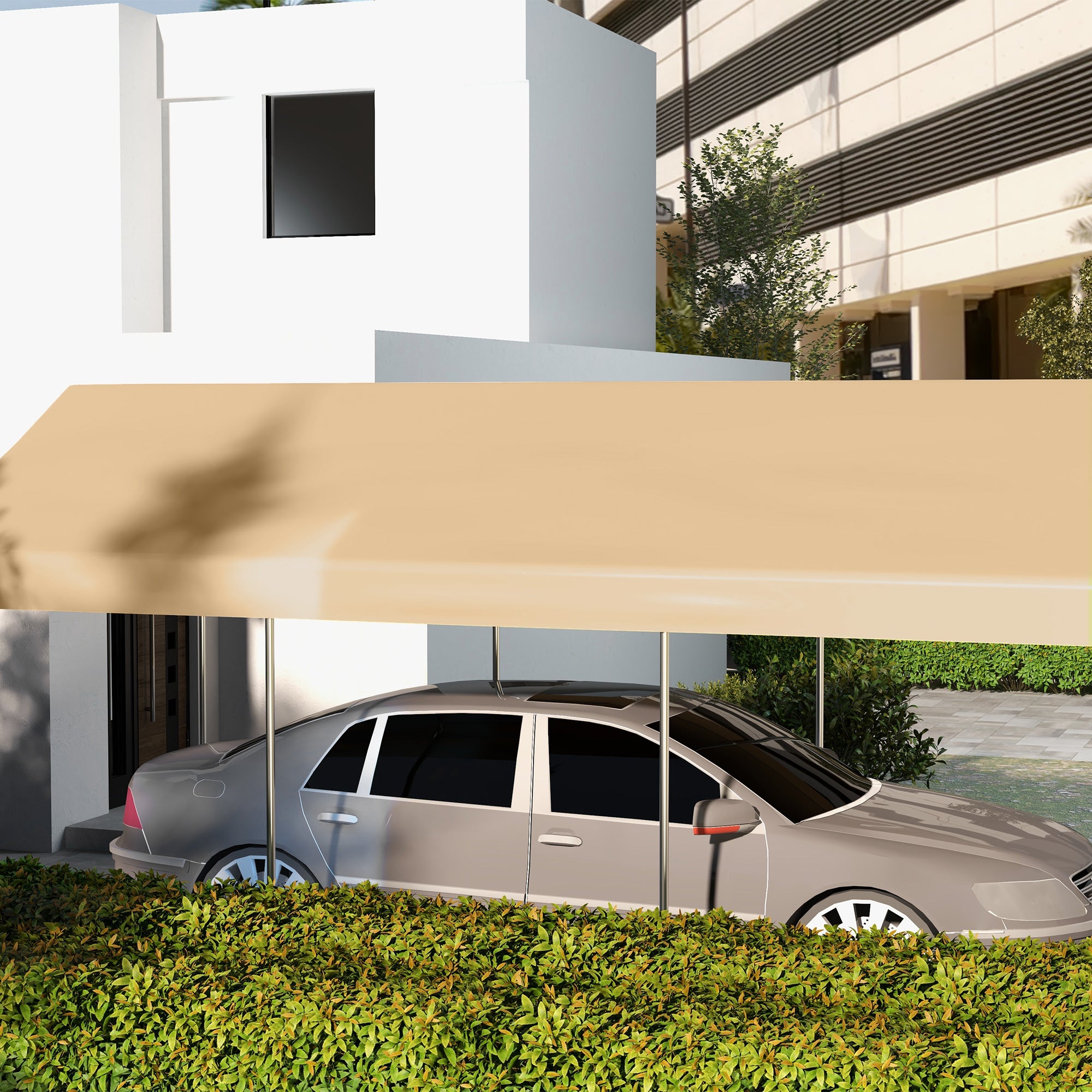Outsunny 10 x 20 ft Carport Replacement Canopy Cover, UV Resistant Garage Car Cover with Ball Bungee Cords, Beige, (Only Cover)