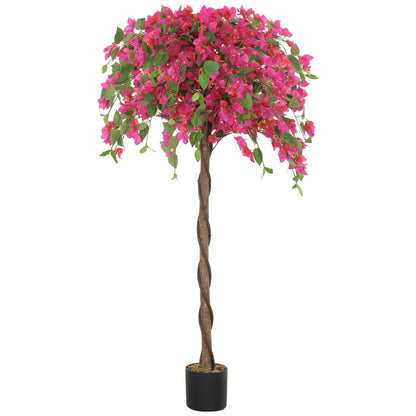 HOMCOM 5FT Artificial Murraya Tree with Natural Wood Trunk and Realistic Flowers, Faux Plants with Pots, Fake Trees for Indoor Home Decor Living Room Office