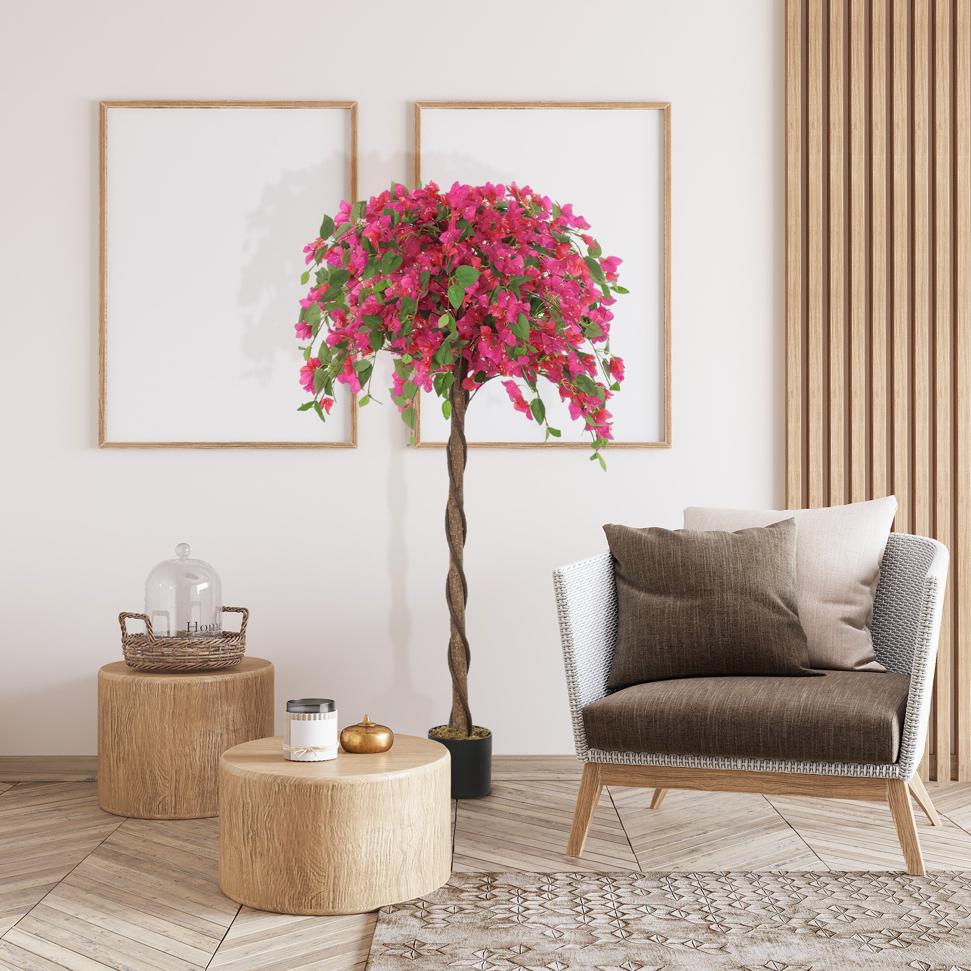 HOMCOM 5FT Artificial Murraya Tree with Natural Wood Trunk and Realistic Flowers, Faux Plants with Pots, Fake Trees for Indoor Home Decor Living Room Office