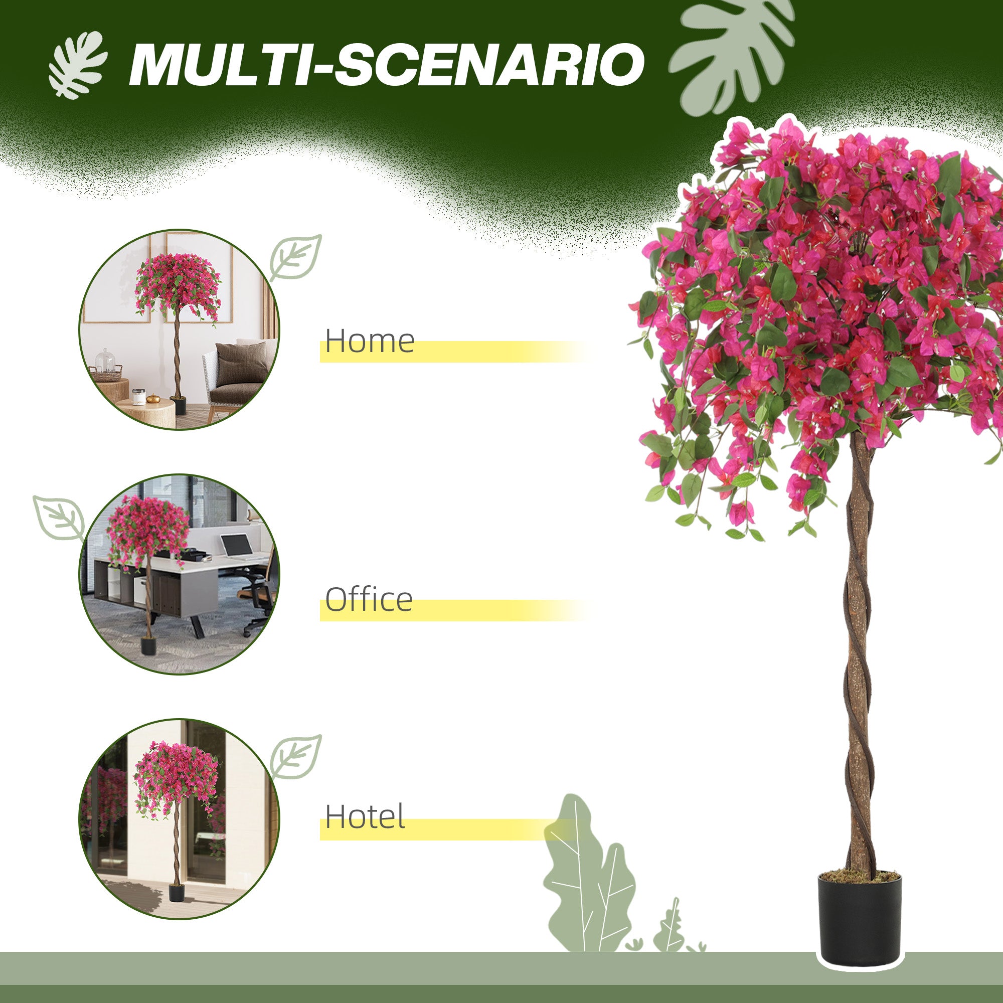 HOMCOM 5FT Artificial Murraya Tree with Natural Wood Trunk and Realistic Flowers, Faux Plants with Pots, Fake Trees for Indoor Home Decor Living Room Office
