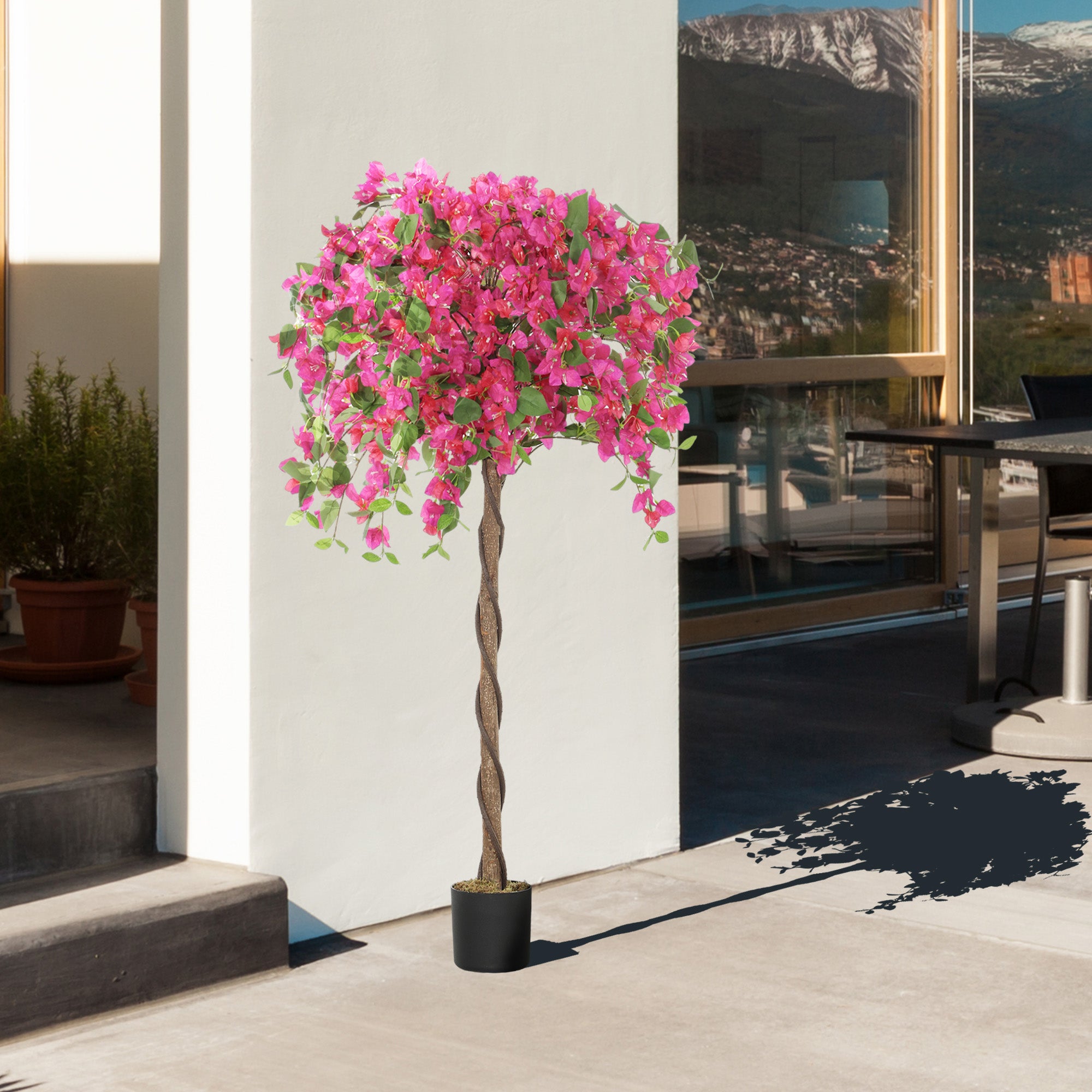 HOMCOM 5FT Artificial Murraya Tree with Natural Wood Trunk and Realistic Flowers, Faux Plants with Pots, Fake Trees for Indoor Home Decor Living Room Office