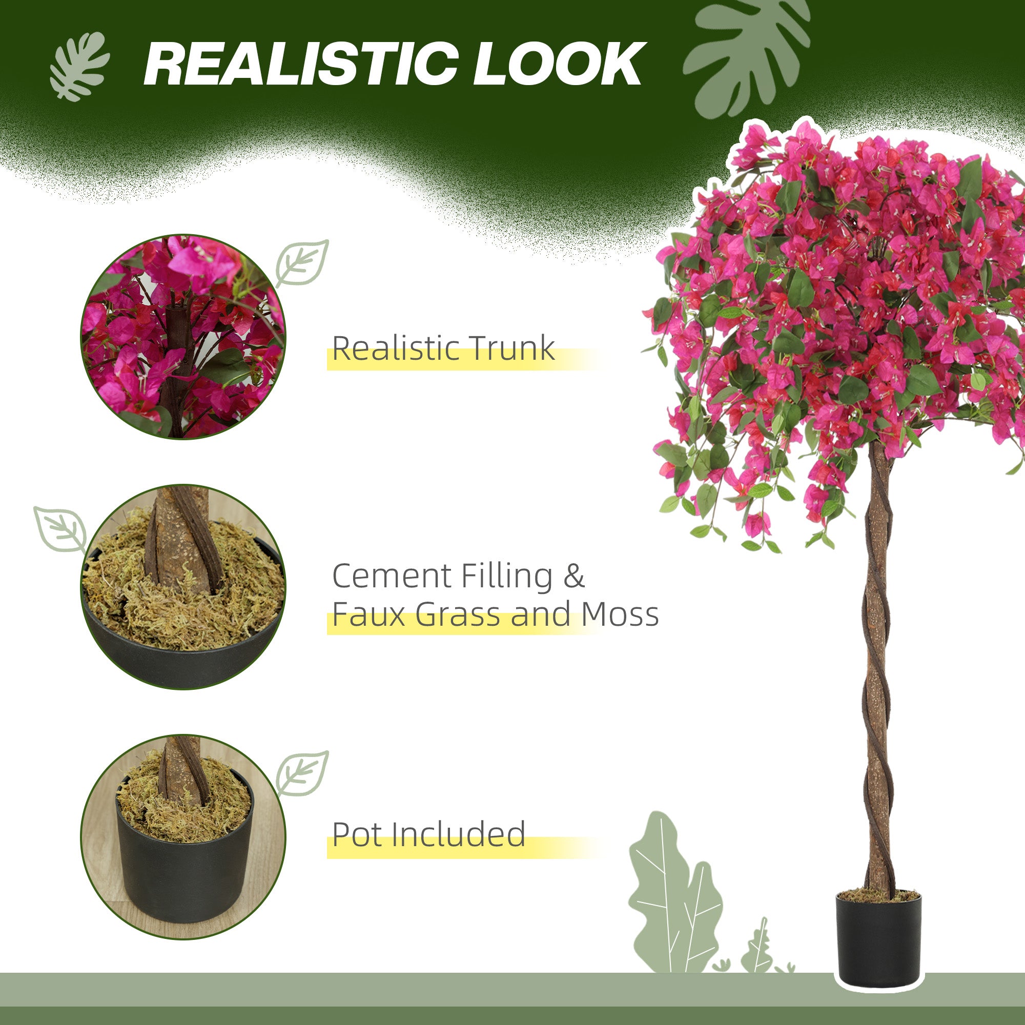 HOMCOM 5FT Artificial Murraya Tree with Natural Wood Trunk and Realistic Flowers, Faux Plants with Pots, Fake Trees for Indoor Home Decor Living Room Office