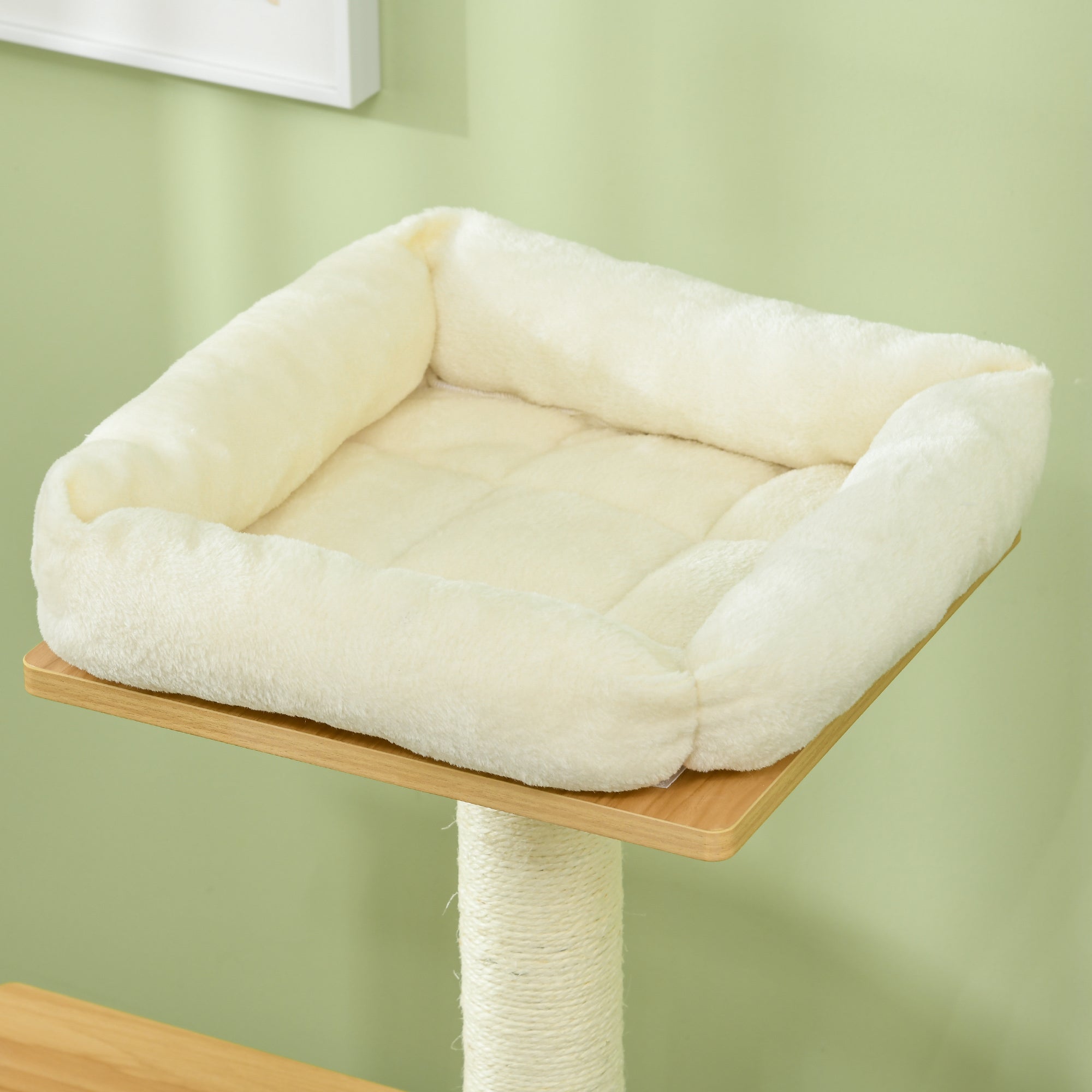 PawHut Cat tree with Scratching Posts, 114cm Cat Climbing Tower with Cat House, Cat Bed, Perches for Indoor Cats - Oak Tone