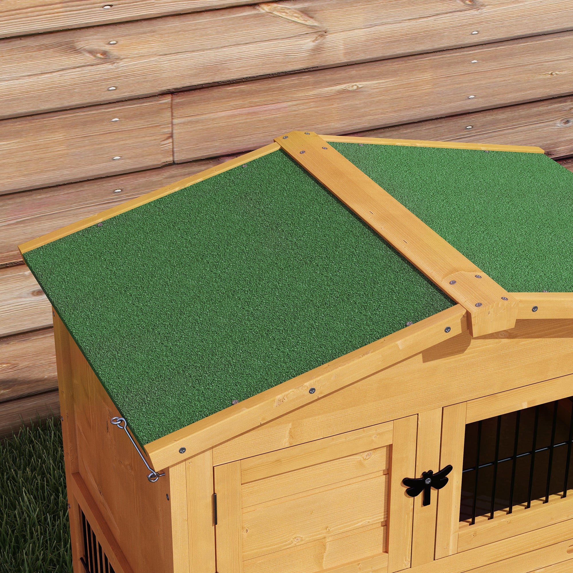 PawHut Rabbit Hutch Outdoor, Wooden Guinea Pig Hutch with Run, Openable Roof, Pull-Out Tray, Ramp for 1-2 Rabbits, 150 x 52.5 x 68 cm, Yellow