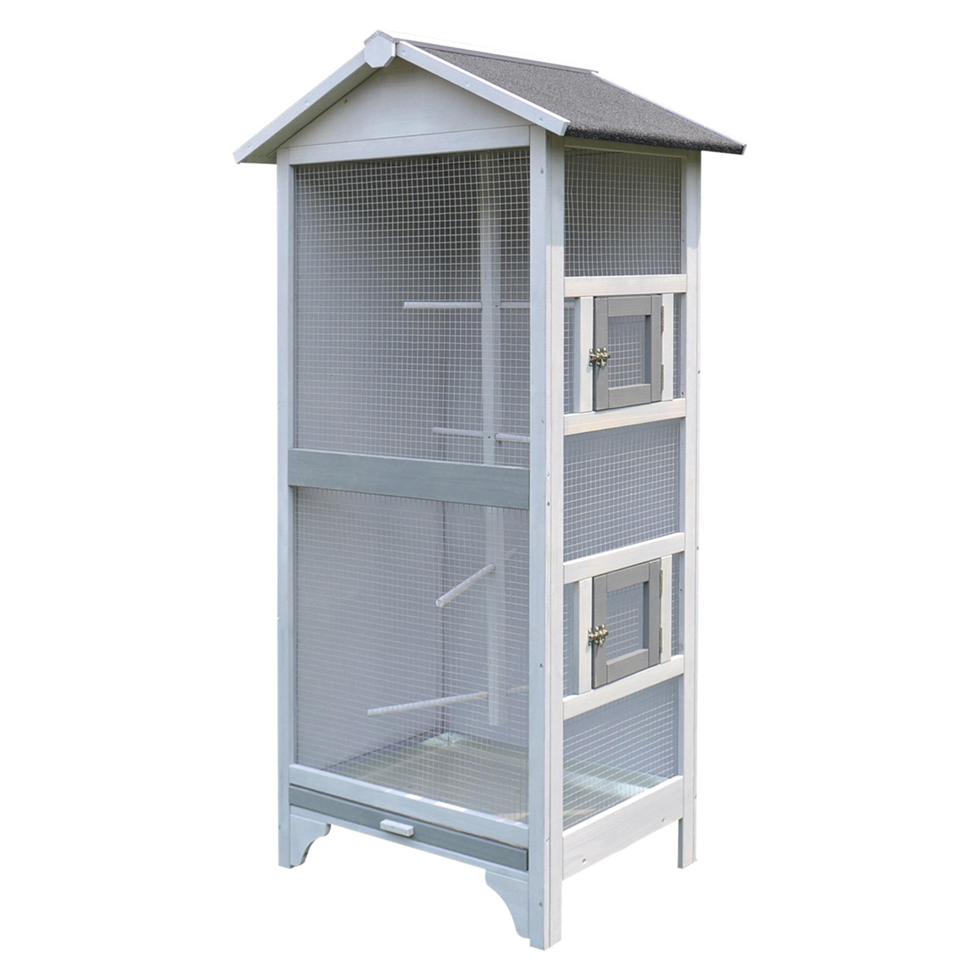 PawHut Wooden Outdoor Aviary Bird Cage w/ Stand for Sun Parakeet, African Gray Parrot, Cockatiels Large Play House Removable Bottom Tray