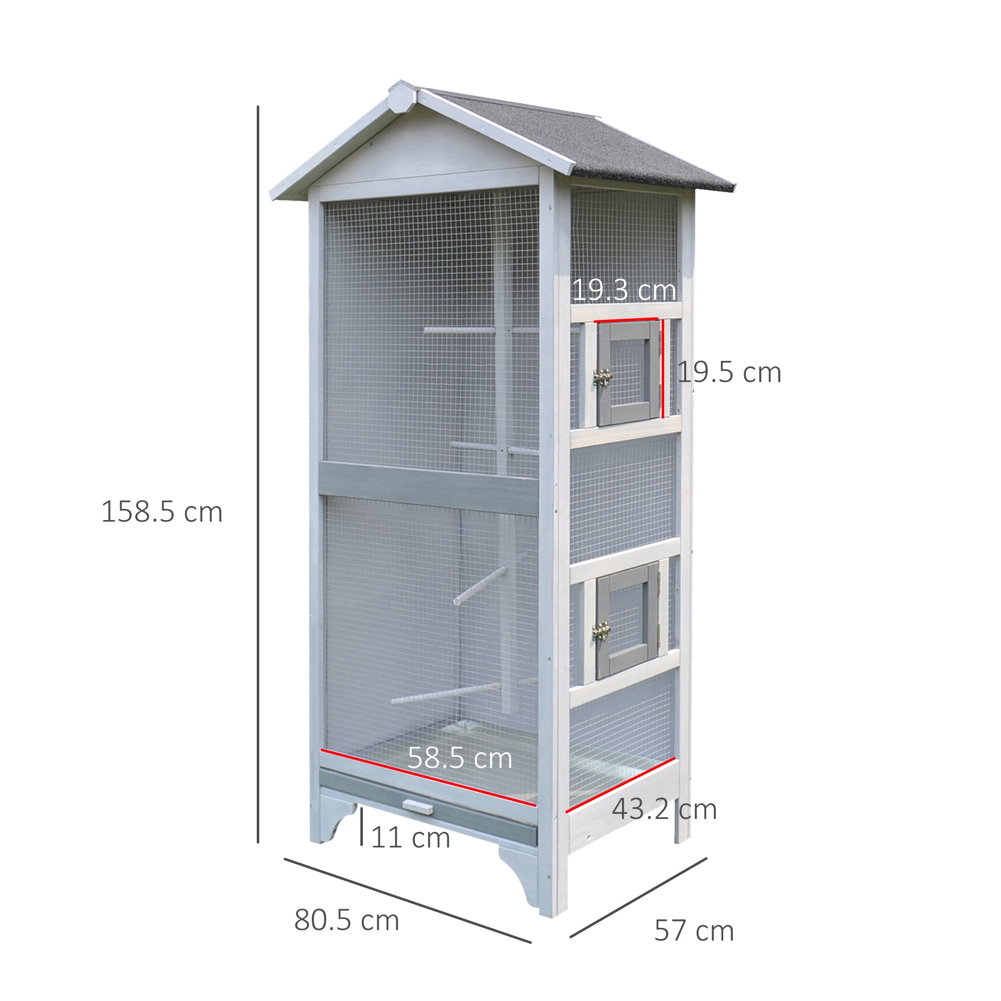 PawHut Wooden Outdoor Aviary Bird Cage w/ Stand for Sun Parakeet, African Gray Parrot, Cockatiels Large Play House Removable Bottom Tray