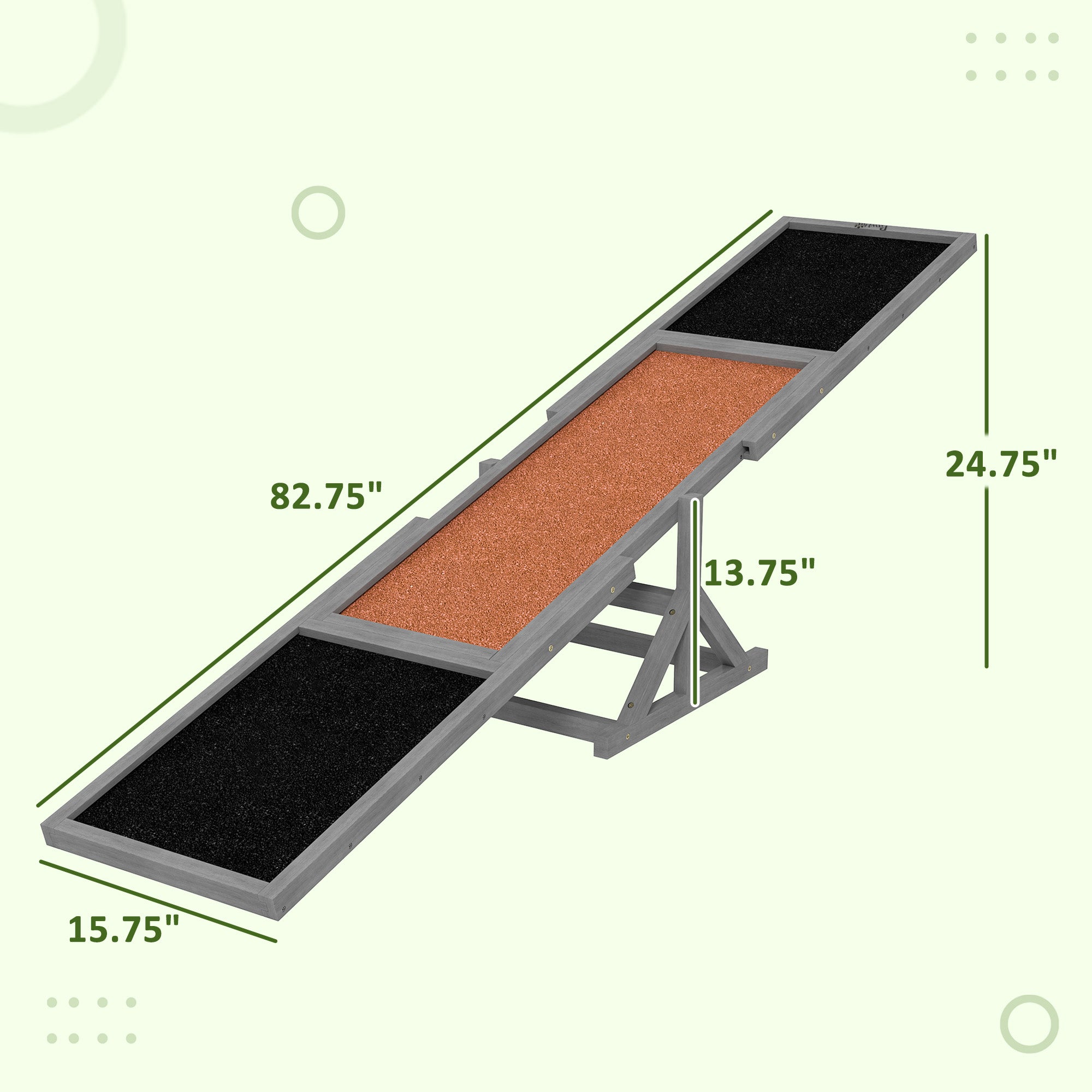 PawHut Wooden Dog Agility Seesaw for Training and Exercise, Platform Equipment Run Game Toy, Weather Resistant Pet Supplies, 83" L x 16" W x 14" H, Gray