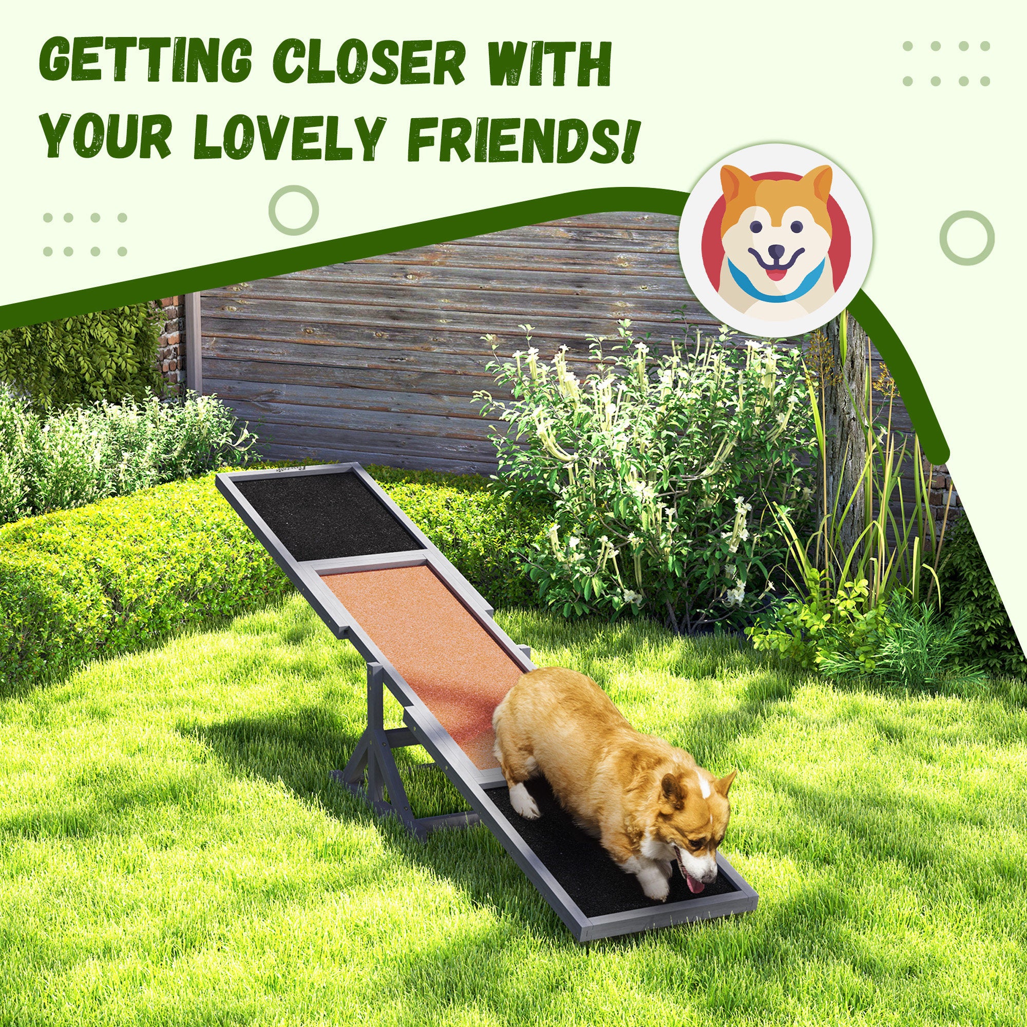 PawHut Wooden Dog Agility Seesaw for Training and Exercise, Platform Equipment Run Game Toy, Weather Resistant Pet Supplies, 83" L x 16" W x 14" H, Gray