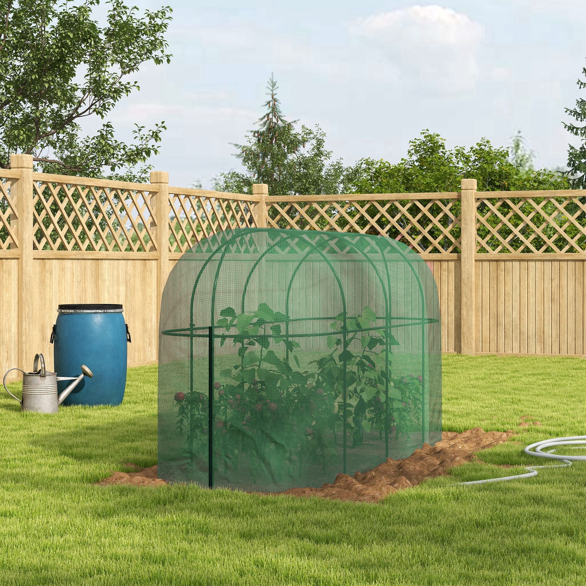 Outsunny 9.8 x 3.3ft Crop Cage, Plant Protector Tent, with Zipped Door and Ground Stakes for Garden, Yard, Lawn, Green