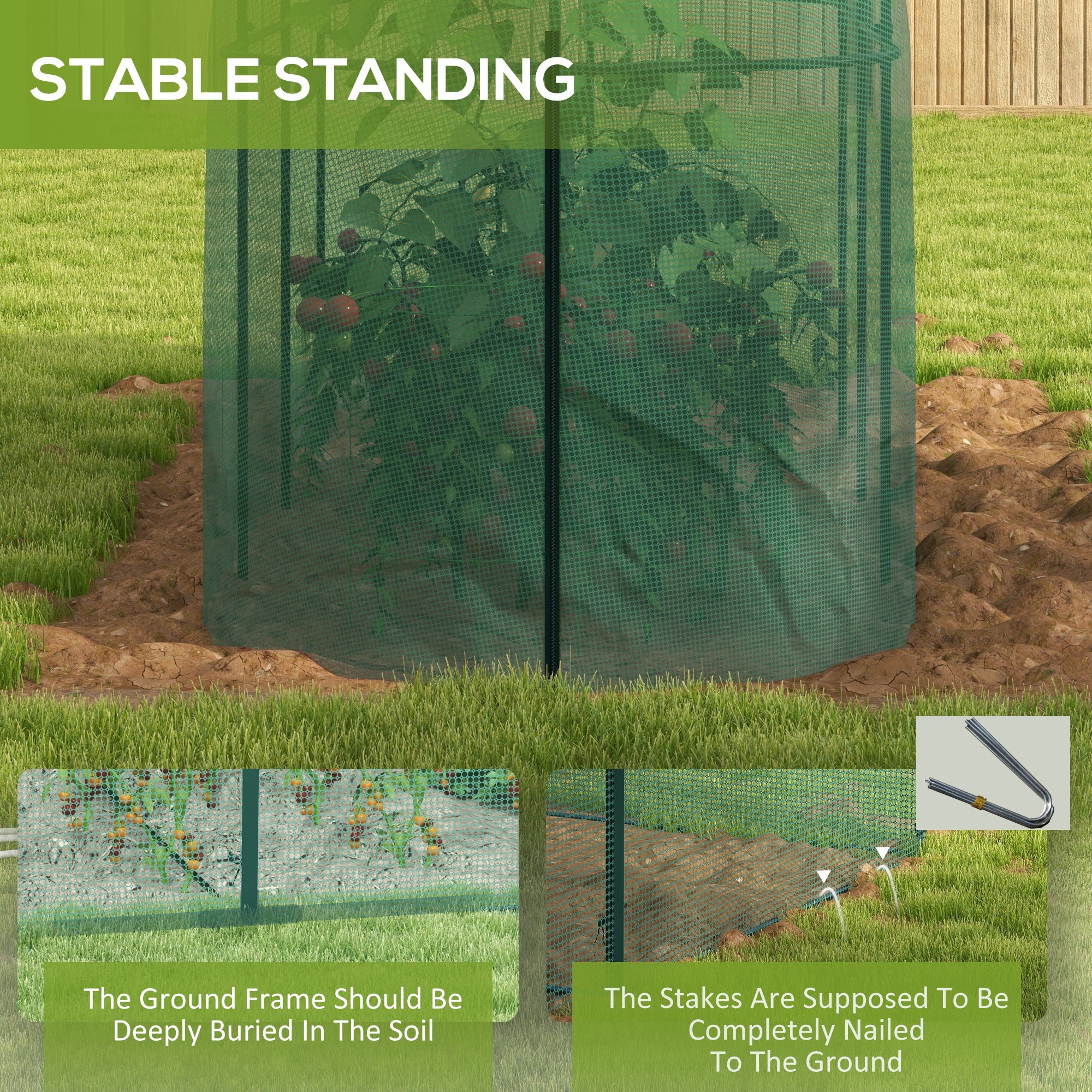Outsunny 9.8 x 3.3ft Crop Cage, Plant Protector Tent, with Zipped Door and Ground Stakes for Garden, Yard, Lawn, Green