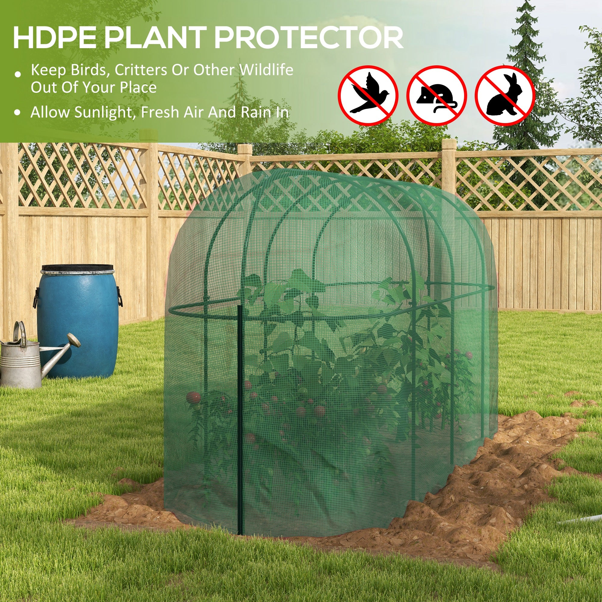 Outsunny 9.8 x 3.3ft Crop Cage, Plant Protector Tent, with Zipped Door and Ground Stakes for Garden, Yard, Lawn, Green