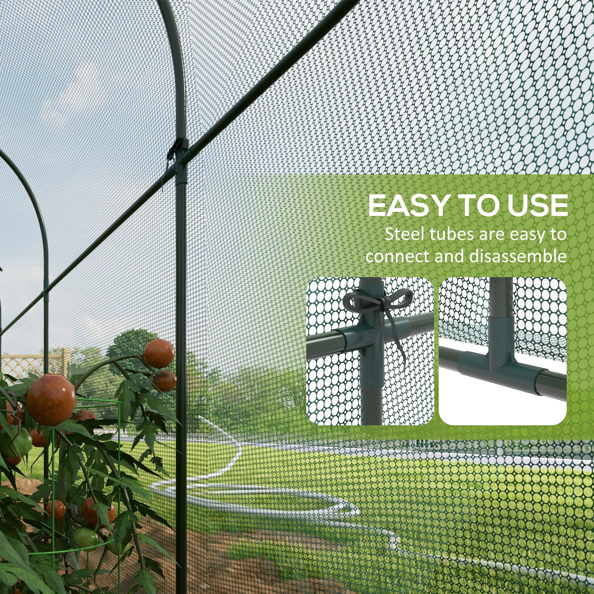 Outsunny 9.8 x 3.3ft Crop Cage, Plant Protector Tent, with Zipped Door and Ground Stakes for Garden, Yard, Lawn, Green