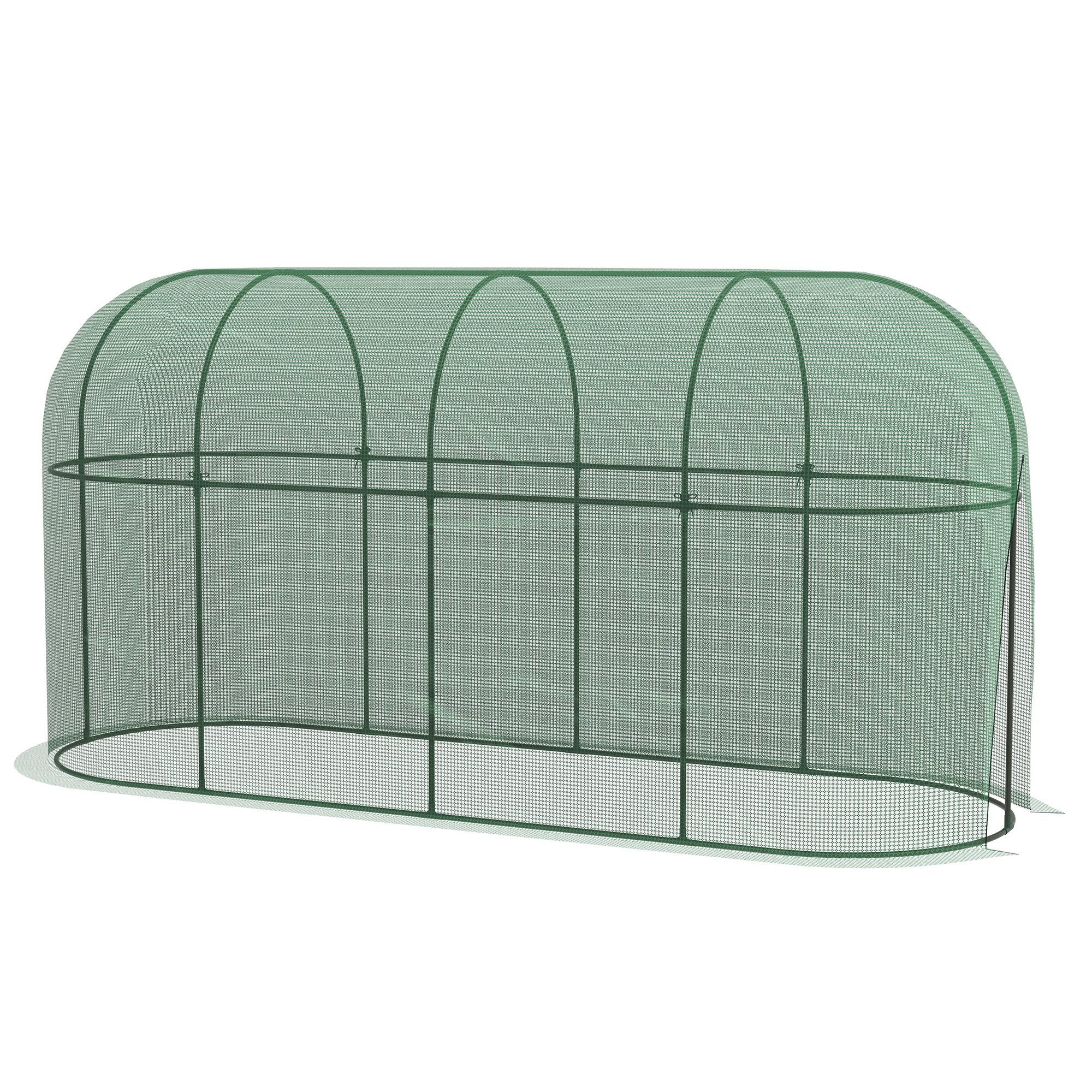 Outsunny 9.8 x 3.3ft Crop Cage, Plant Protector Tent, with Zipped Door and Ground Stakes for Garden, Yard, Lawn, Green