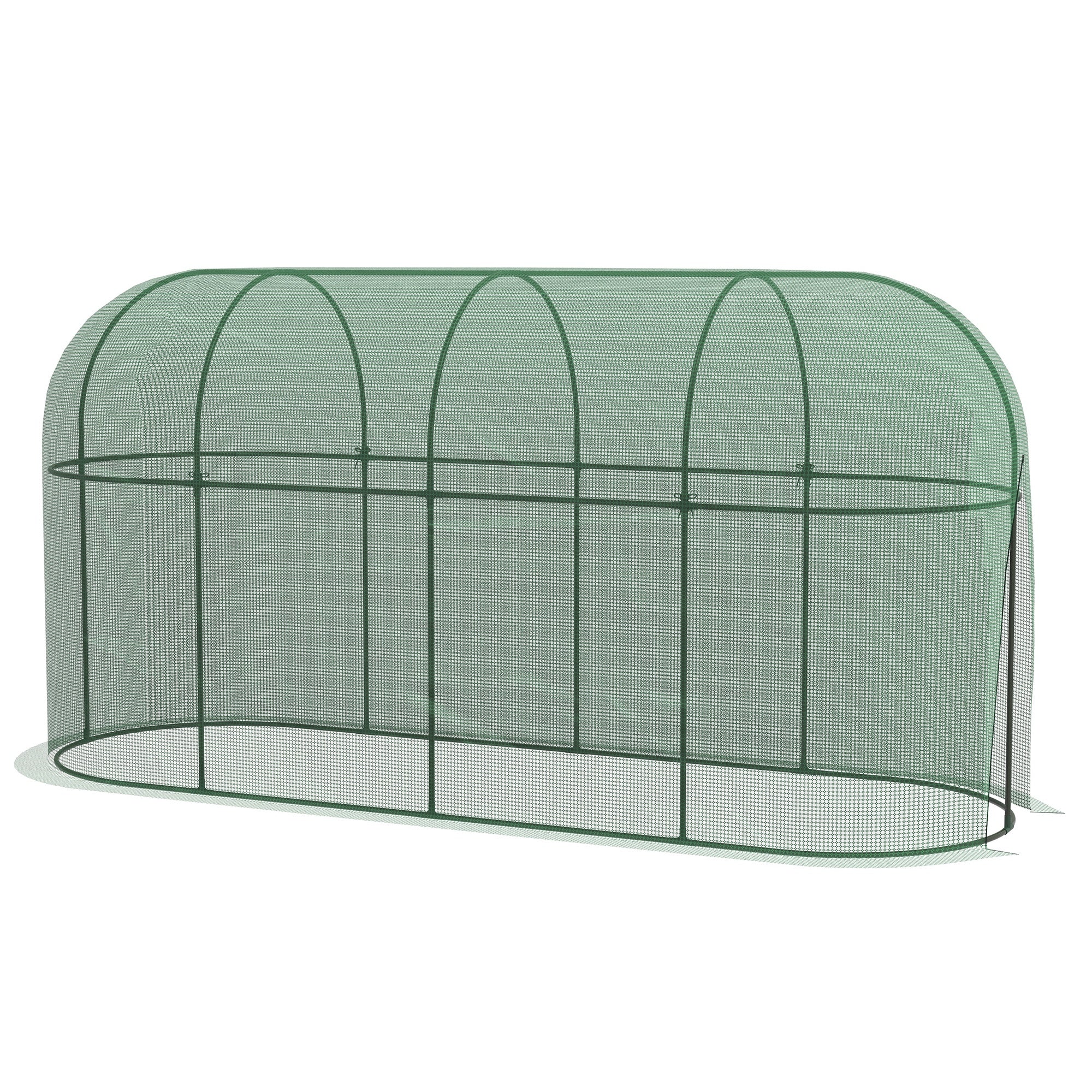 Outsunny 9.8 x 3.3ft Crop Cage, Plant Protector Tent, with Zipped Door and Ground Stakes for Garden, Yard, Lawn, Green