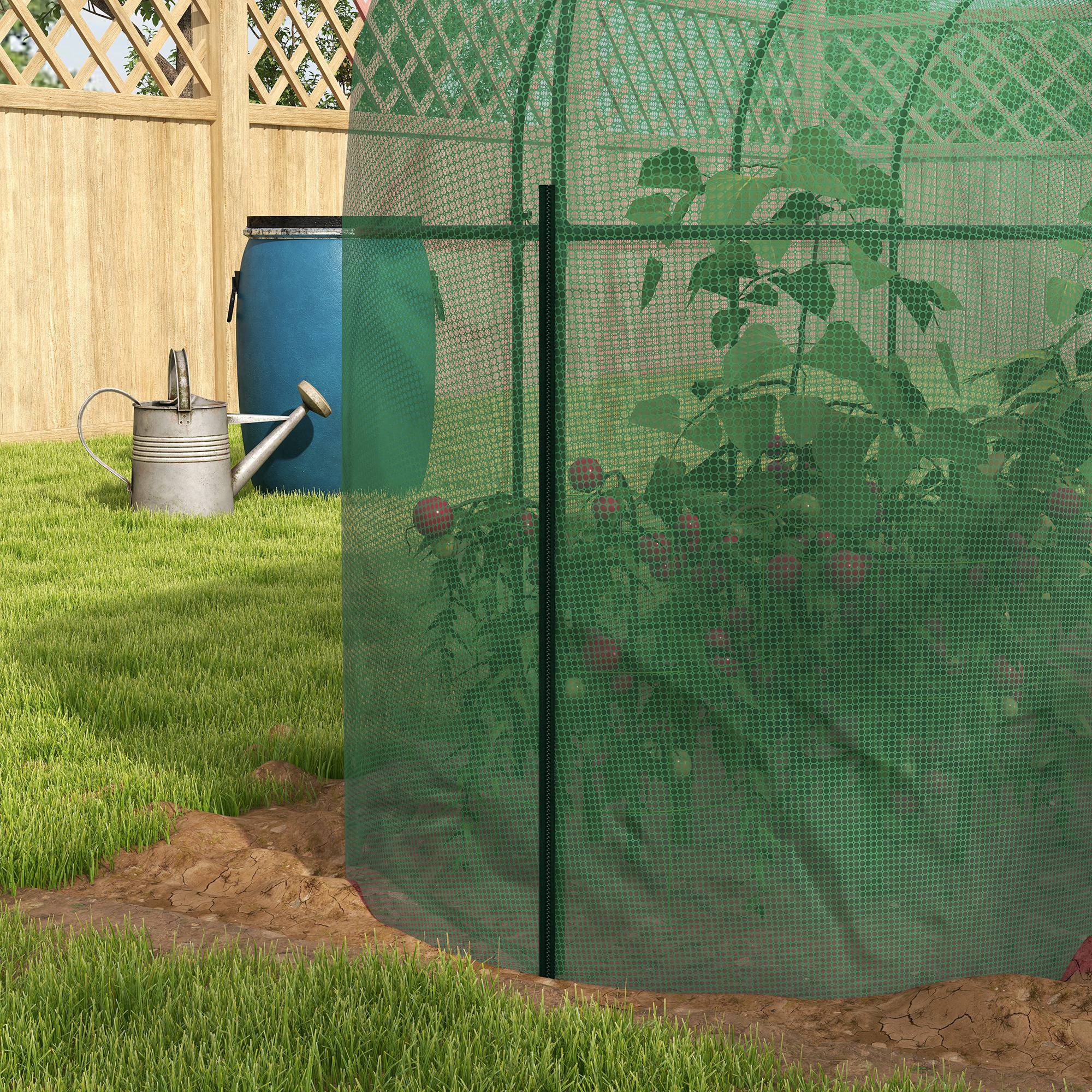 Outsunny 9.8 x 3.3ft Crop Cage, Plant Protector Tent, with Zipped Door and Ground Stakes for Garden, Yard, Lawn, Green