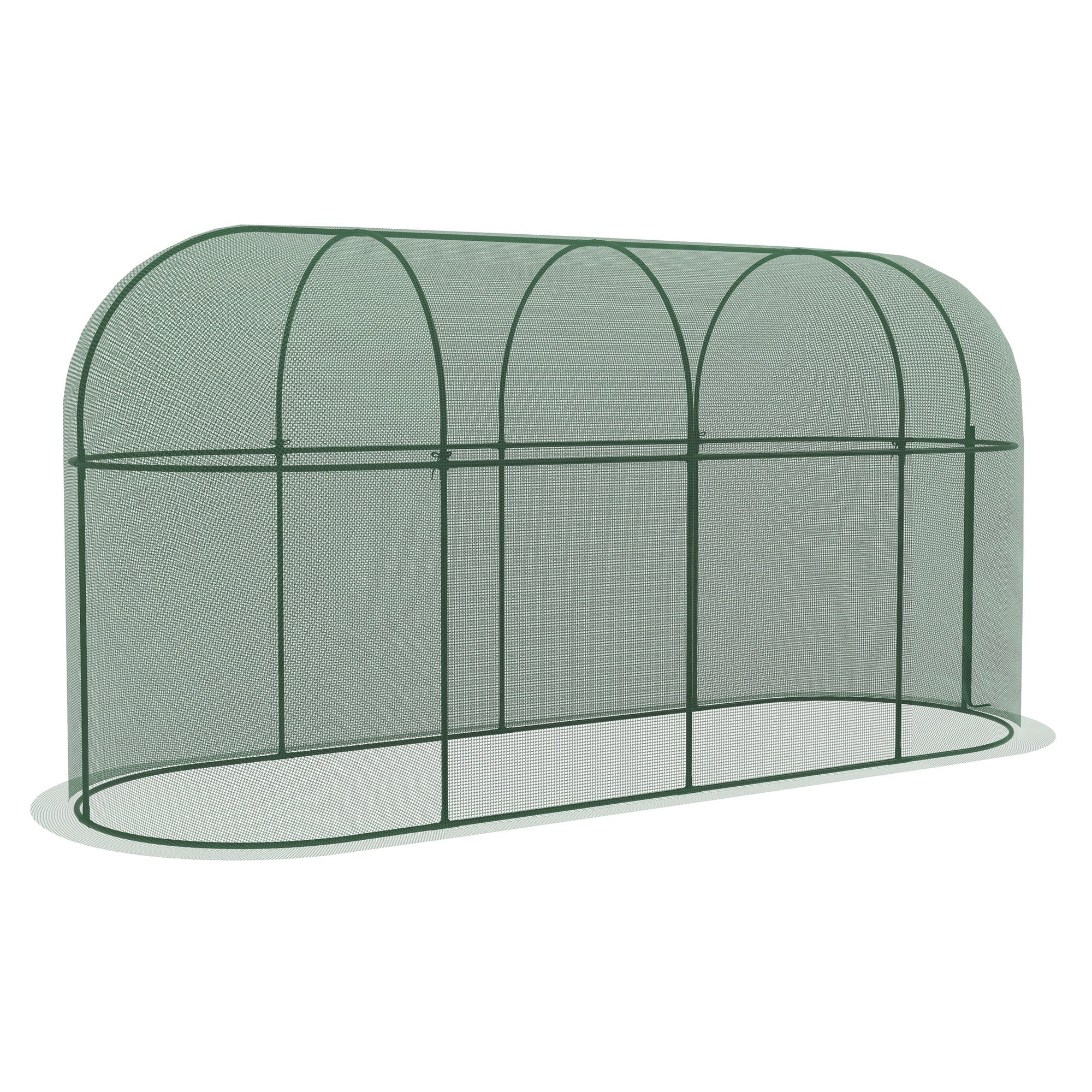 Outsunny 9.8 x 3.3ft Crop Cage, Plant Protector Tent, with Zipped Door and Ground Stakes for Garden, Yard, Lawn, Green
