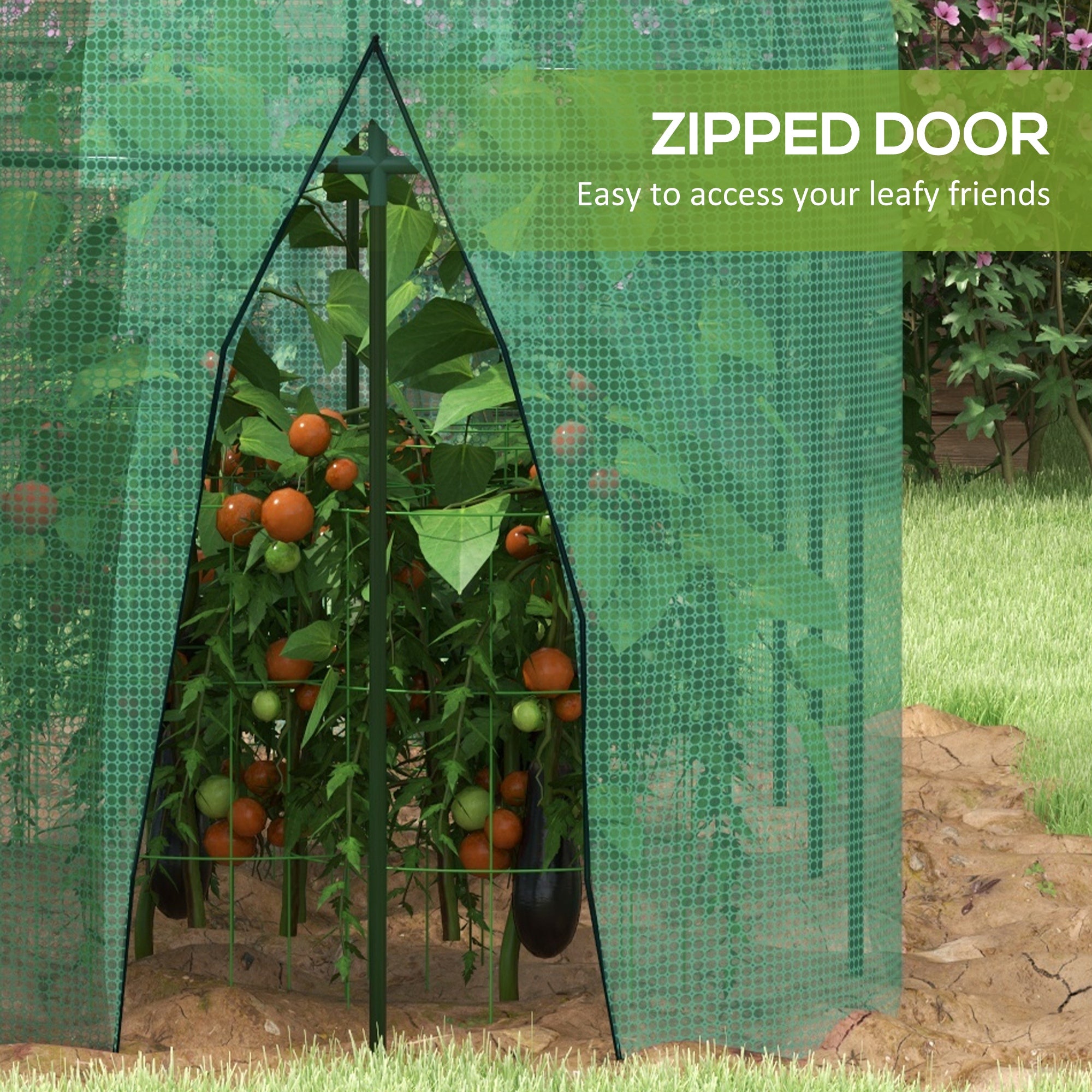 Outsunny 9.8 x 3.3ft Crop Cage, Plant Protector Tent, with Zipped Door and Ground Stakes for Garden, Yard, Lawn, Green