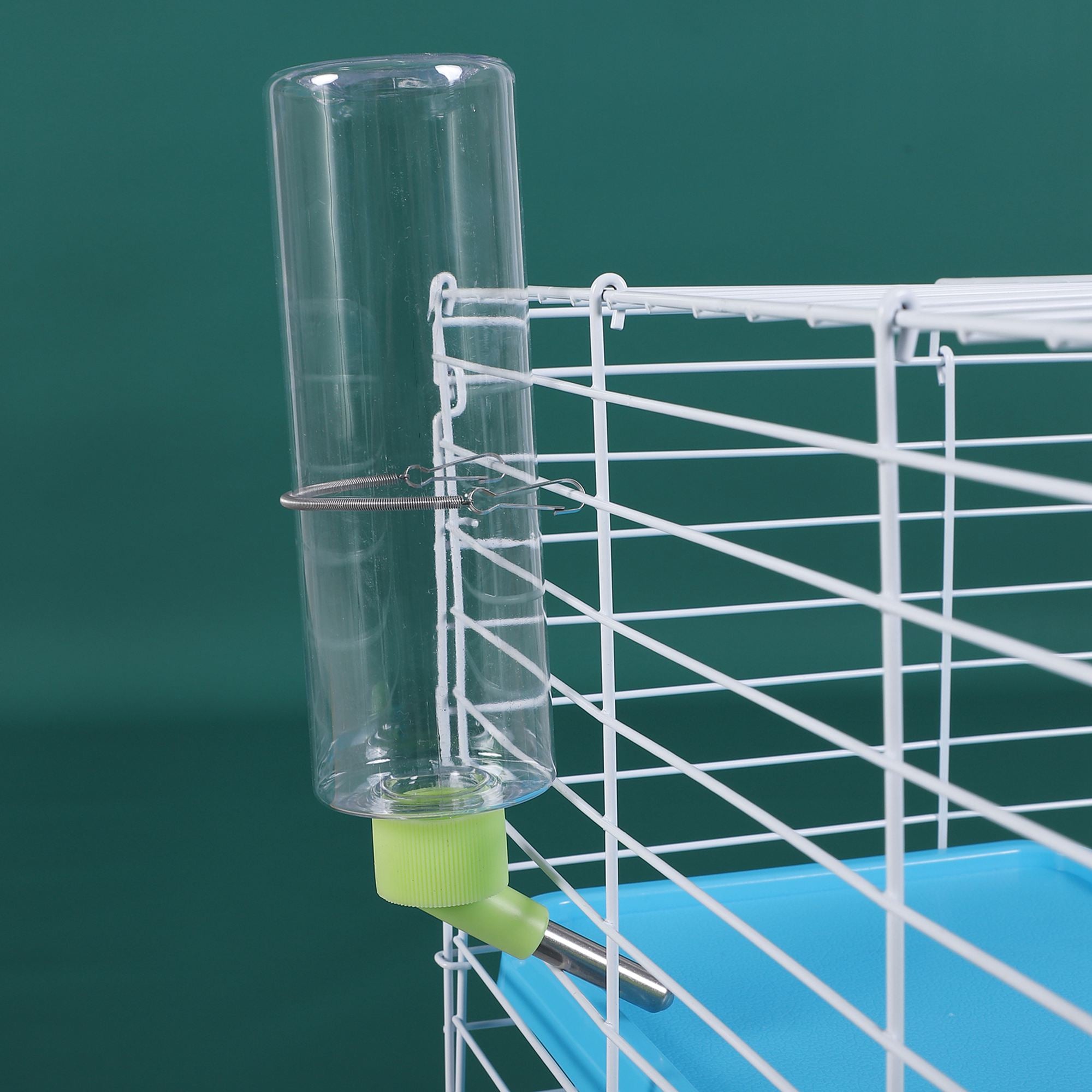 PawHut Small Animal Cage Pet Rabbit Guinea Pig Home Habitat Hutch Play House Rolling with 6 universal wheels, water bottle, ramp, food dish,  White/Blue