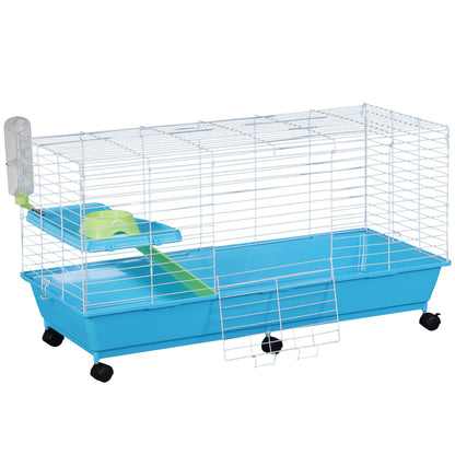 PawHut 40” Steel Plastic Small Animal Pet Cage Kit with Wheels - Blue and White